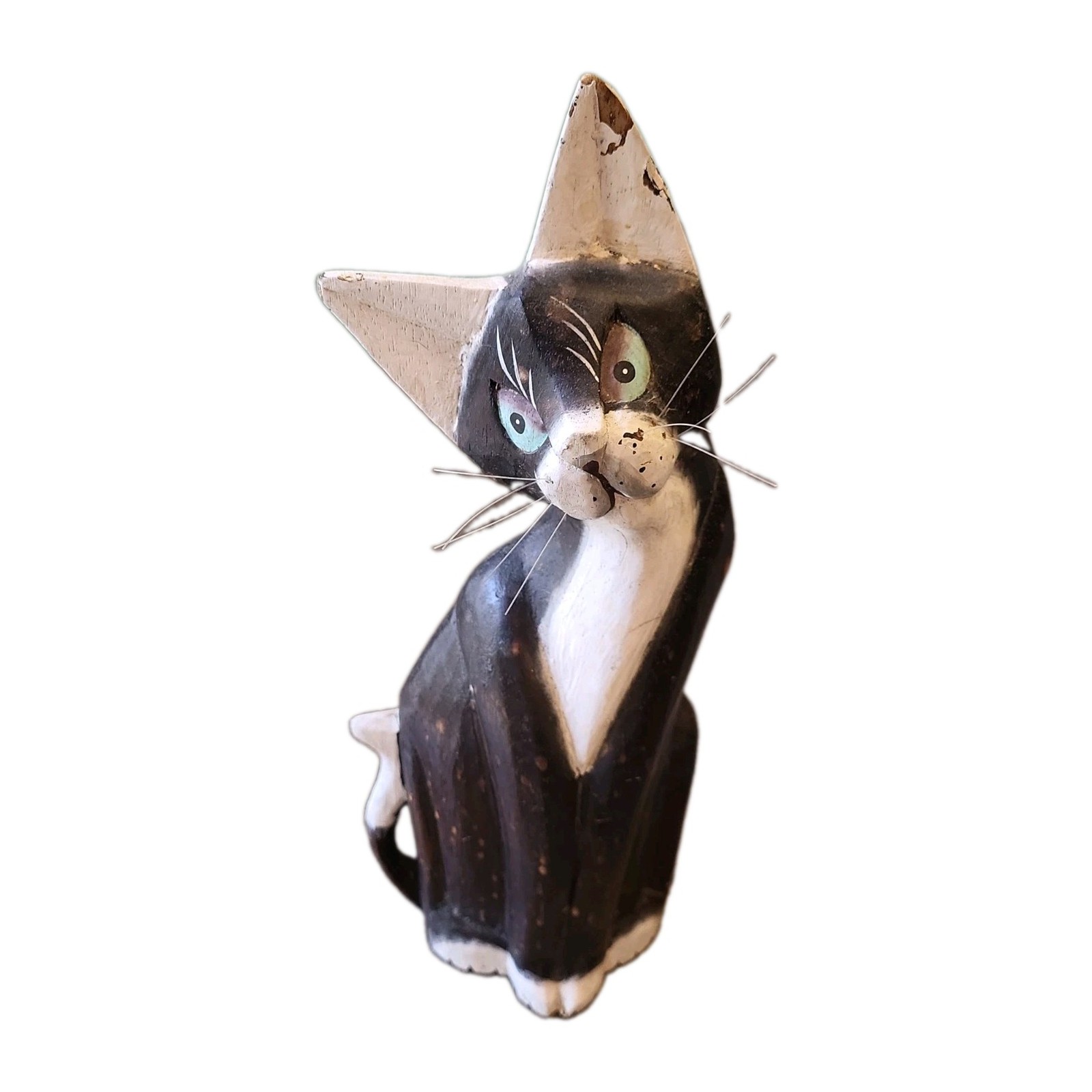 Vtg Hand Carved Cat Folk Art Cottagecore Wood Kitsch Figurine Granny Chippy Cat Vtg Hand Carved Cat Folk Art Cottagecore Wood Kitsch Figurine Granny Chippy Cat