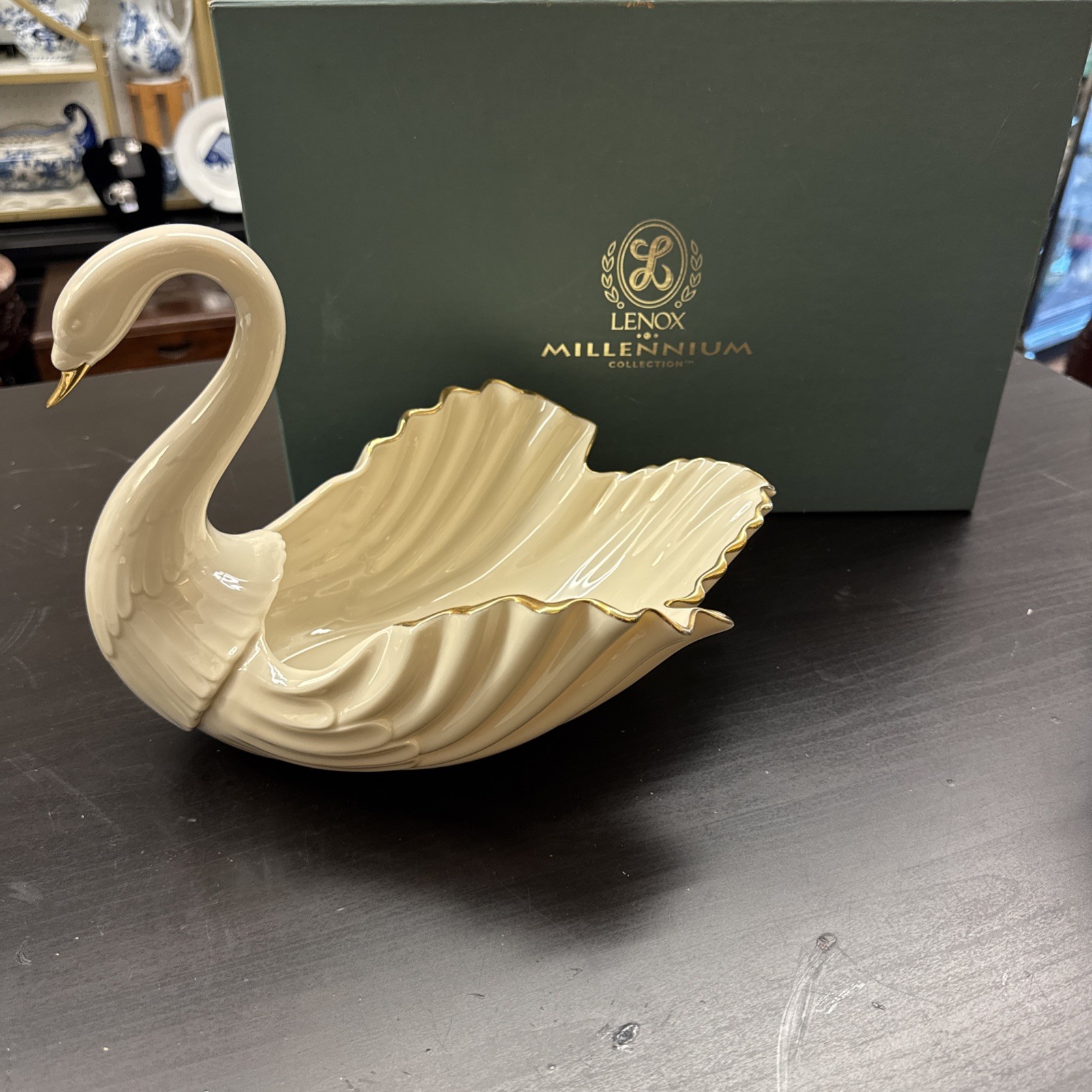 Vintage Large Lenox Millennium Swan - Ivory china with gold trim - 12" New