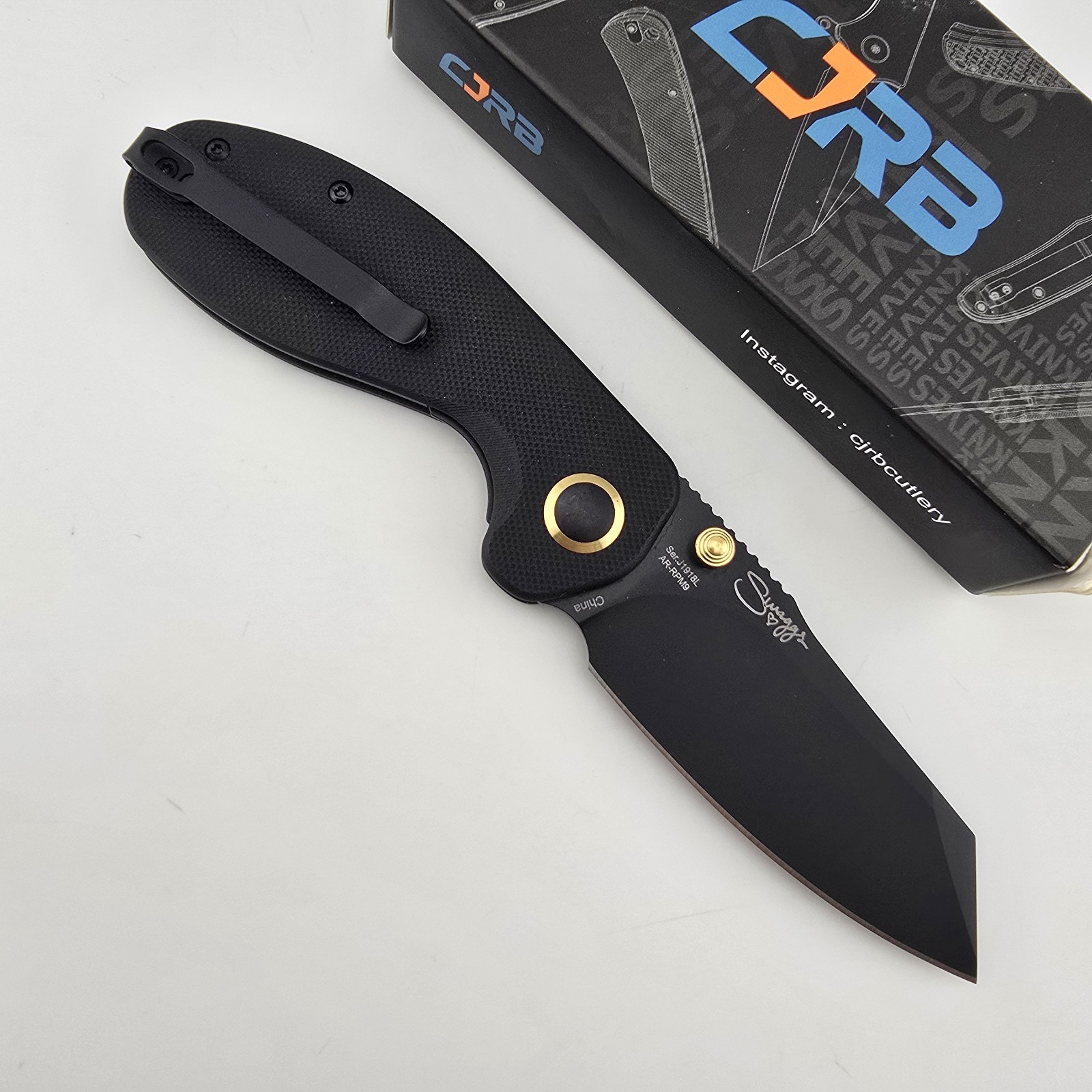 CJRB Maileah Folding Knife AR RPM9 Black G10 Button Lock Thumb Stud J1918L-BBK CJRB Maileah Folding Knife AR RPM9 Black G10 Button Lock Thumb Stud J1918L-BBK