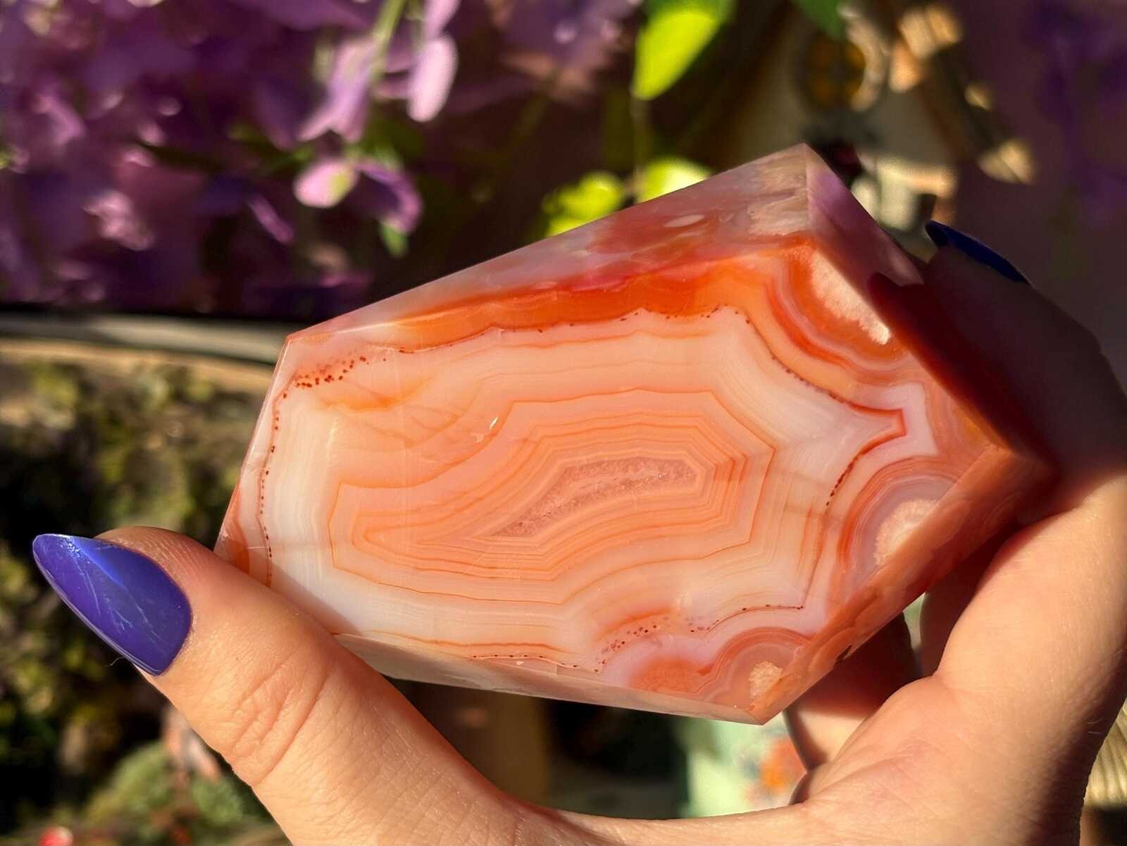Pink Flower Agate Carnelian Freeform Polished Peach Orange Crystal Decor