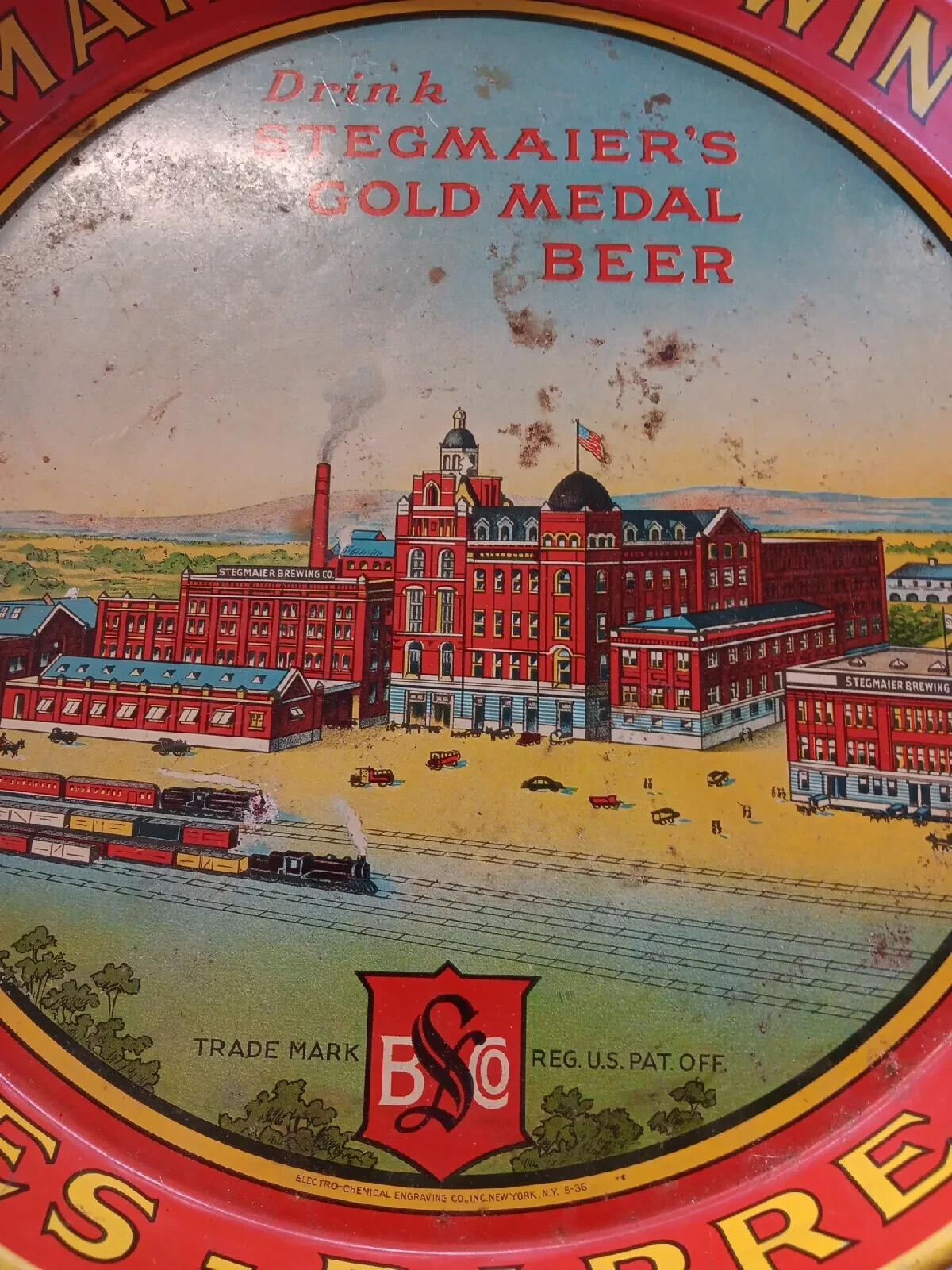 Stegmaier Brewery Gold Medal Beer 1936 Vintage Metal Serving Tray 12" Stegmaier Brewery Gold Medal Beer 1936 Vintage Metal Serving Tray 12"