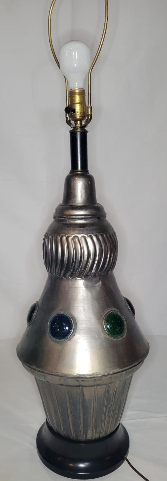 Vintage 60s Wilshire House Moroccan Silver Jeweled Glass Cabochon Table Lamp Vintage 60s Wilshire House Moroccan Silver Jeweled Glass Cabochon Table Lamp