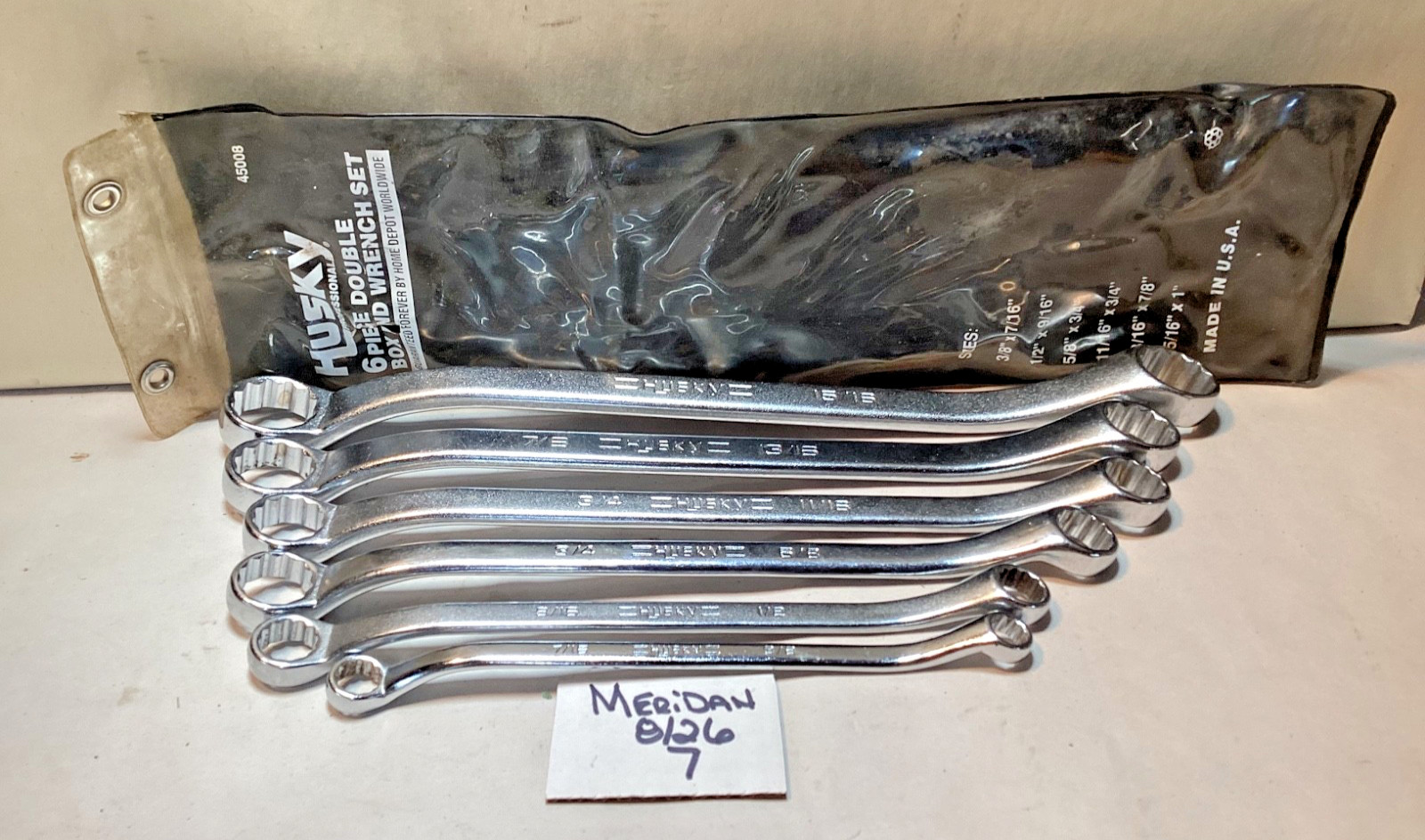 Vintage Husky #45008 6-piece double box end wrench set 1”-3/8” SAE USA made 1992 Vintage Husky #45008 6-piece double box end wrench set 1”-3/8” SAE USA made 1992
