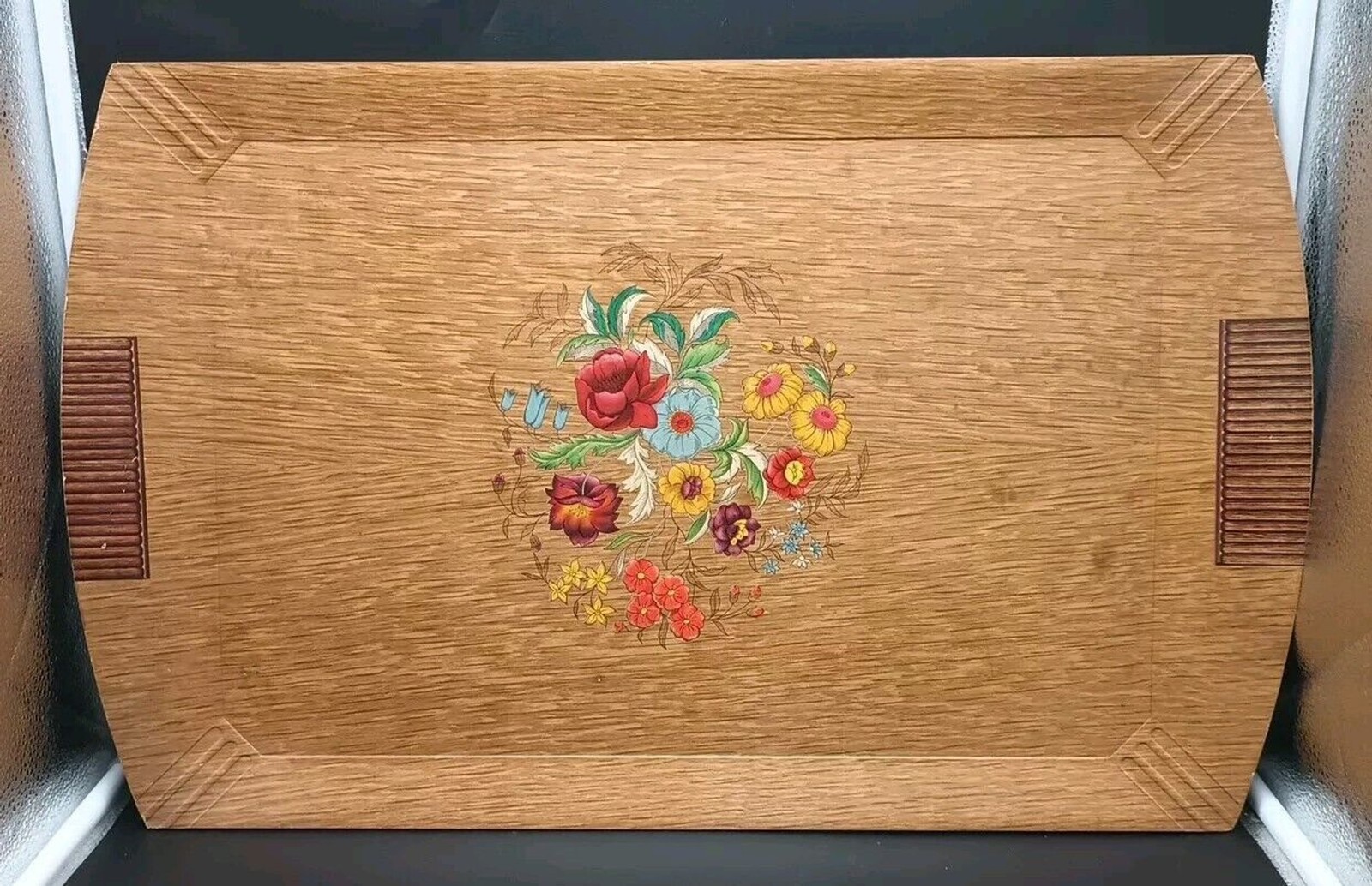 VINTAGE LARGE 16" X 24" Art Deco Wood Serving Tray HASKELITE Hasko VINTAGE LARGE 16" X 24" Art Deco Wood Serving Tray HASKELITE Hasko