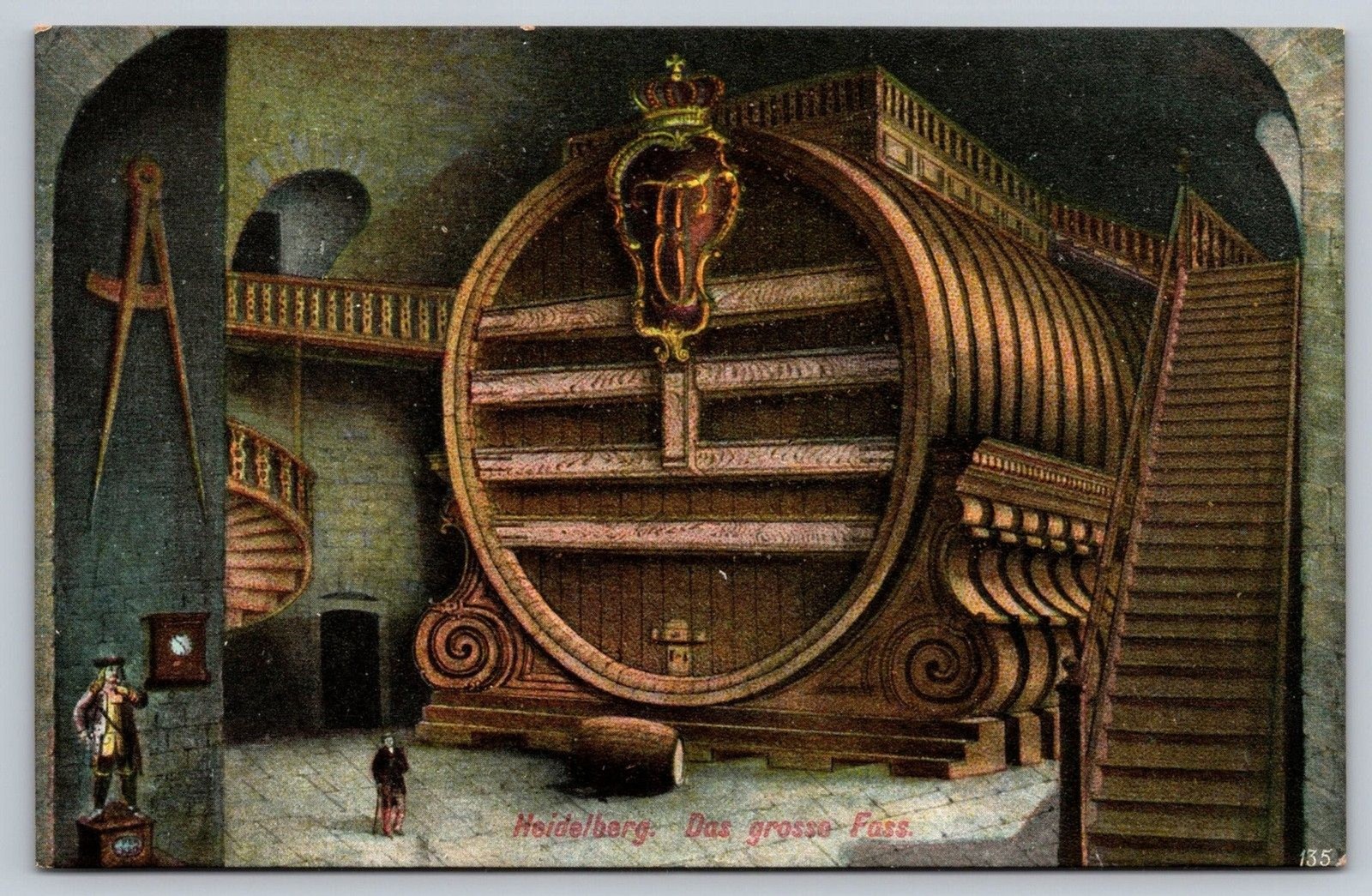 Vintage Germany Postcard Heidelberg Das Grosse Fass Great Wine Tun Barrel Litho