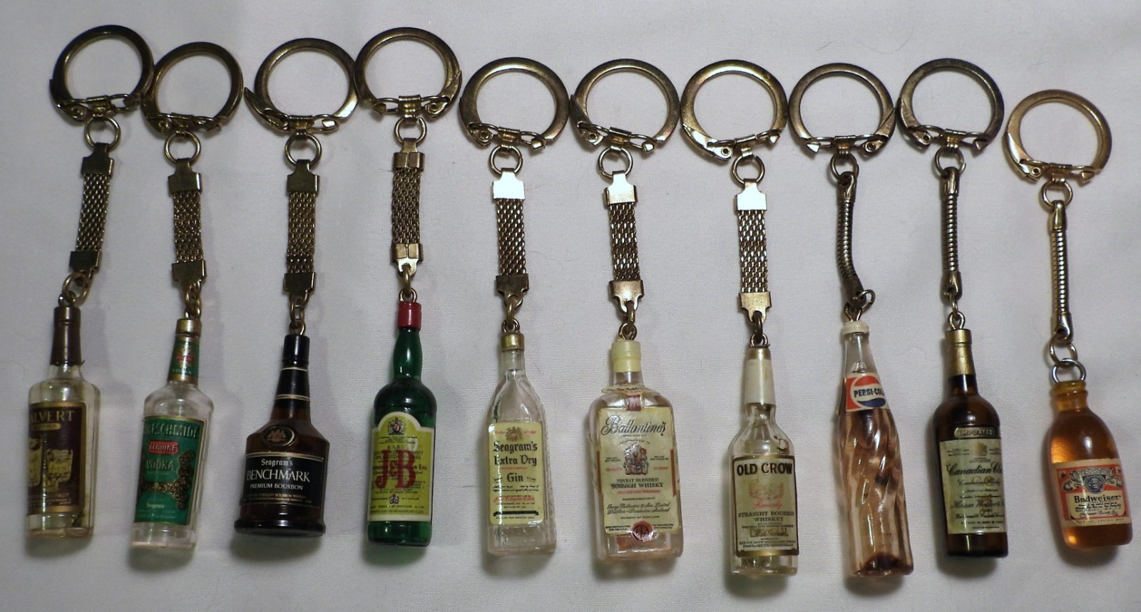 LOT Vtg 1950s Miniature Plastic Whisky Liquor Pepsi Beer Bottle Keychains