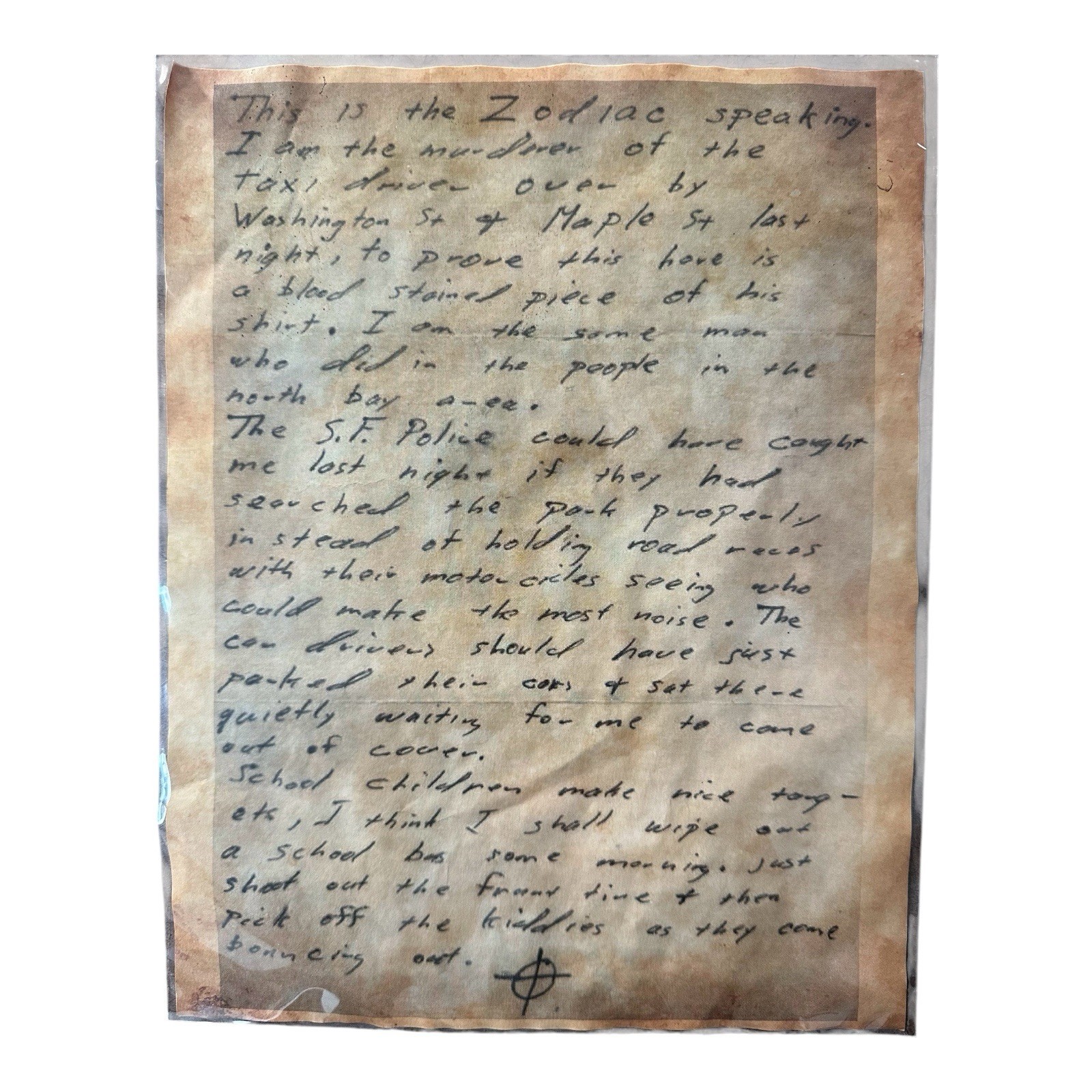 Zodiac Killer Letter Collectible Zodiac Killer Letter Collectible