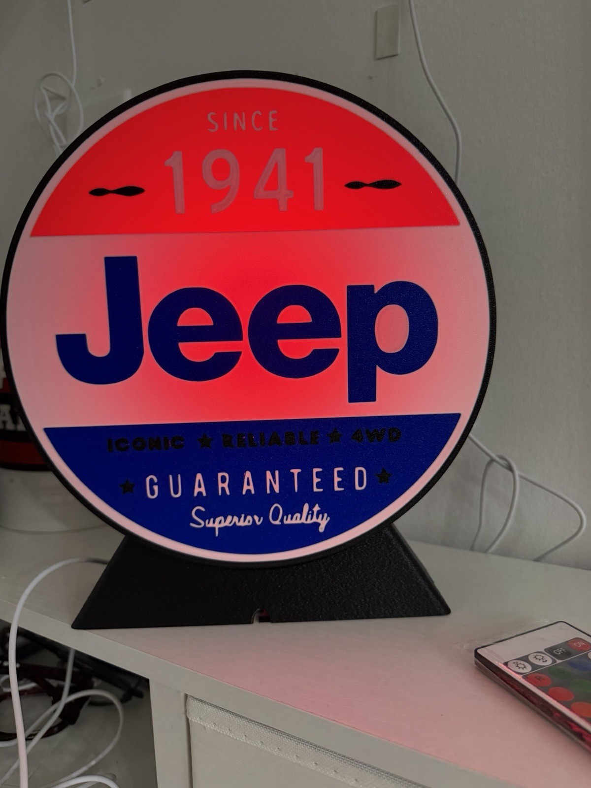 Jeep Since 1941 Round Lighted Advertising Sign Red White Blue Black Repro Jeep Since 1941 Round Lighted Advertising Sign Red White Blue Black Repro
