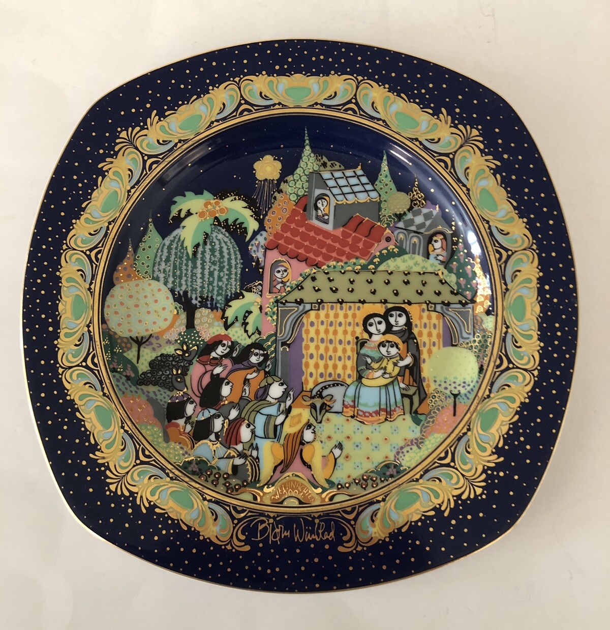 Bjorn Wiinblad Christmas Plate Rosenthal 2001 SILENT NIGHT HOLY NIGHT Germany 8”