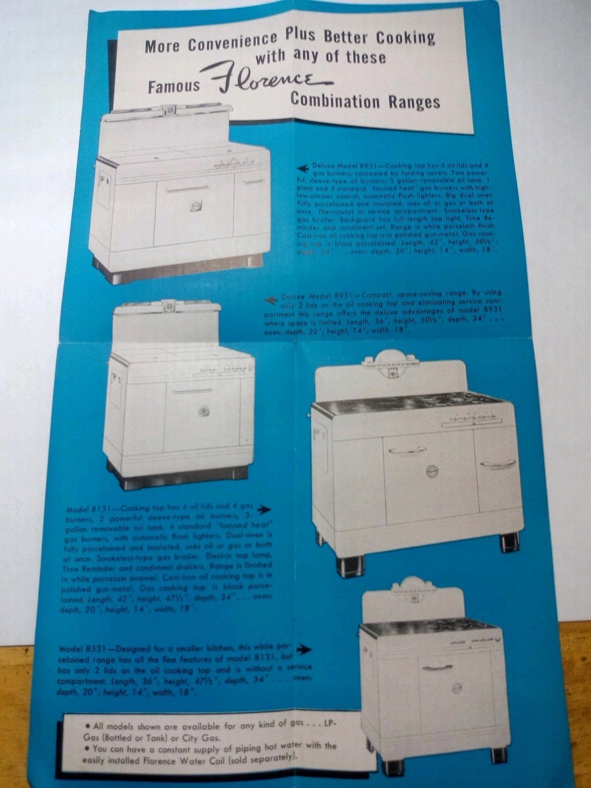 Florence Combination Range Advertising Handout Brochure Stove