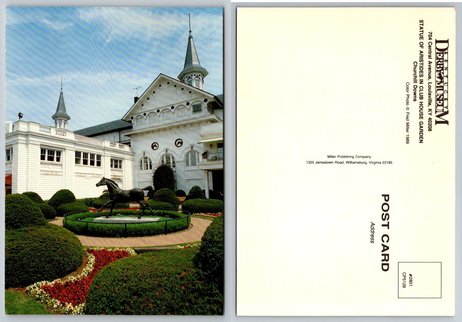 Kentucky Derby Museum Churchill Downs Aristides Statue Garden Postcard 1989