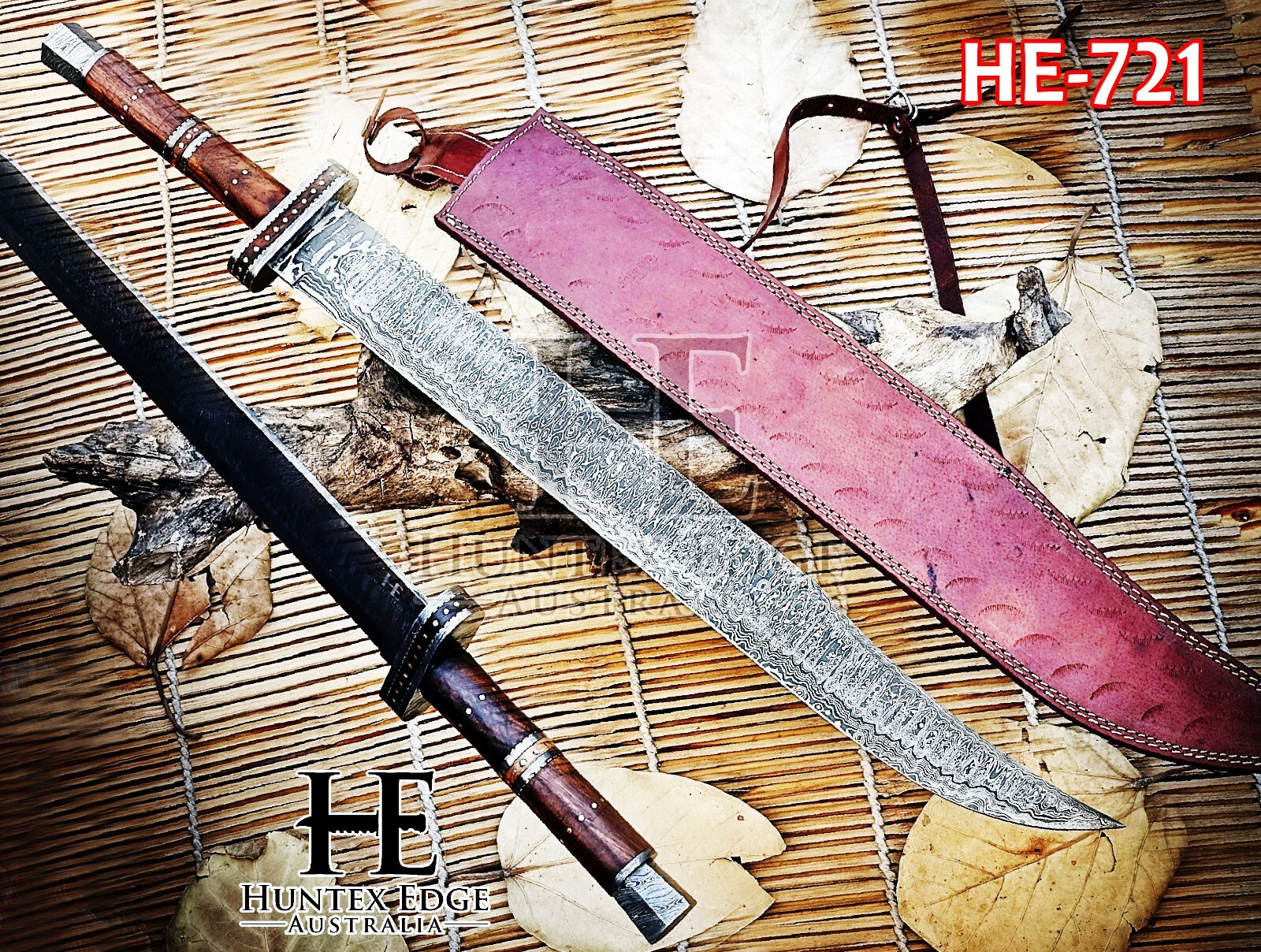 HUNTEX Custom Handmade Damascus Blade Rosewood Hilt 775 mm Long Superb Dao Sword HUNTEX Custom Handmade Damascus Blade Rosewood Hilt 775 mm Long Superb Dao Sword