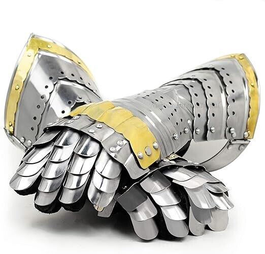 Medieval Gothic Gauntlets 18 G Steel Knight LARP Functional Gloves For Cosplay