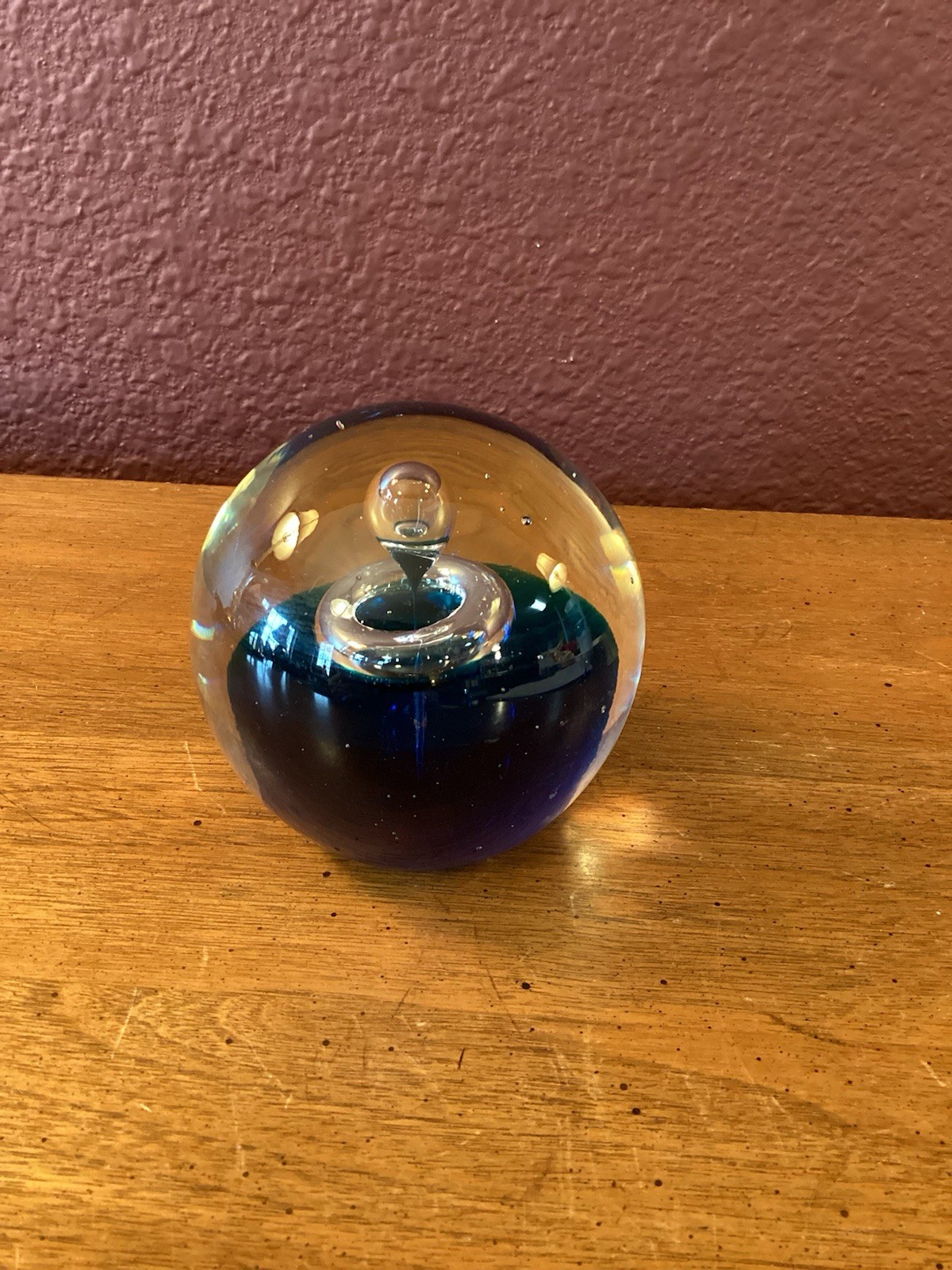 Vintage Cobalt Blue Art Glass Paperweight Hand Blown Bullicante Design Vintage Cobalt Blue Art Glass Paperweight Hand Blown Bullicante Design