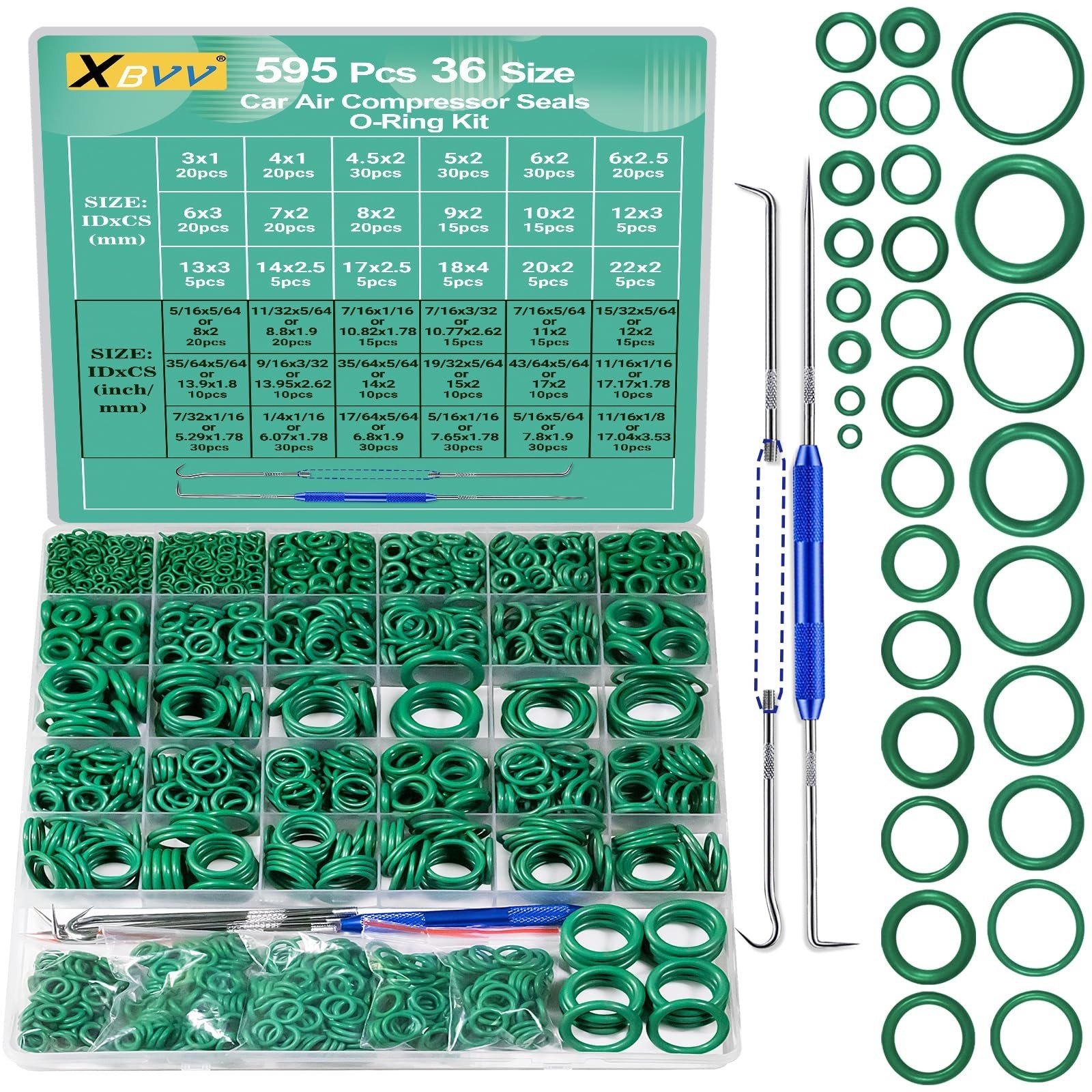 595 Pcs Metric and SAE Air Conditioning O-Ring Kit for Automotive A/C, Compresso 595 Pcs Metric and SAE Air Conditioning O-Ring Kit for Automotive A/C, Compresso