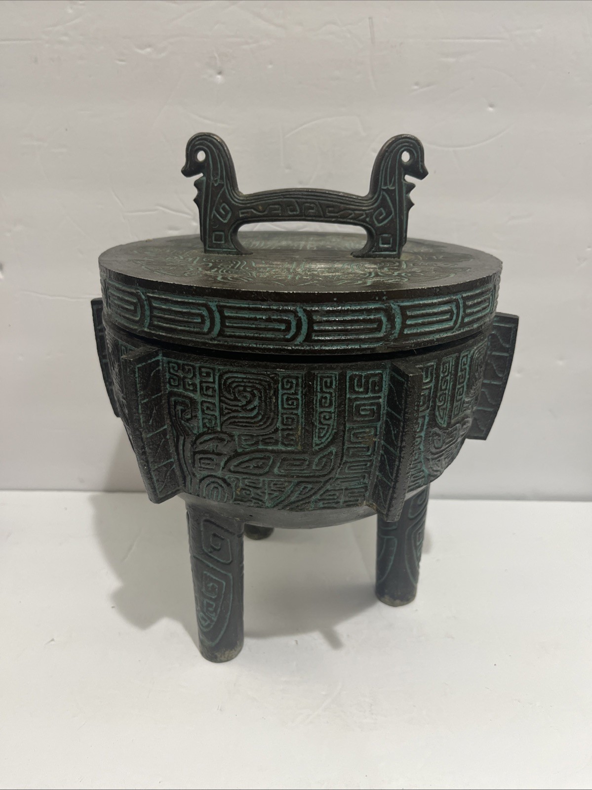 Vtg James Mont MCM Verdigris 3-footed Metal Ice Bucket Taiwan Mid-Century Modern