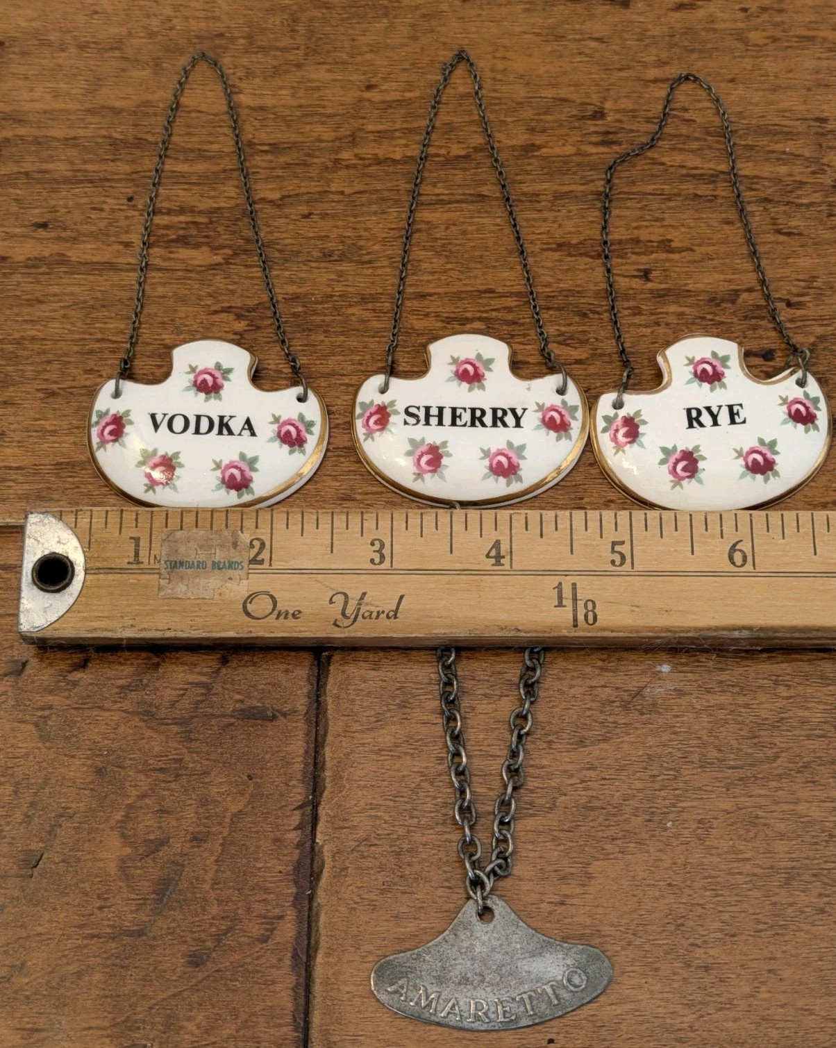 VTG ROYAL ADDERLEY Set 3 Bone China England Pink Roses Liquor Tag Badge + Bonus VTG ROYAL ADDERLEY Set 3 Bone China England Pink Roses Liquor Tag Badge + Bonus
