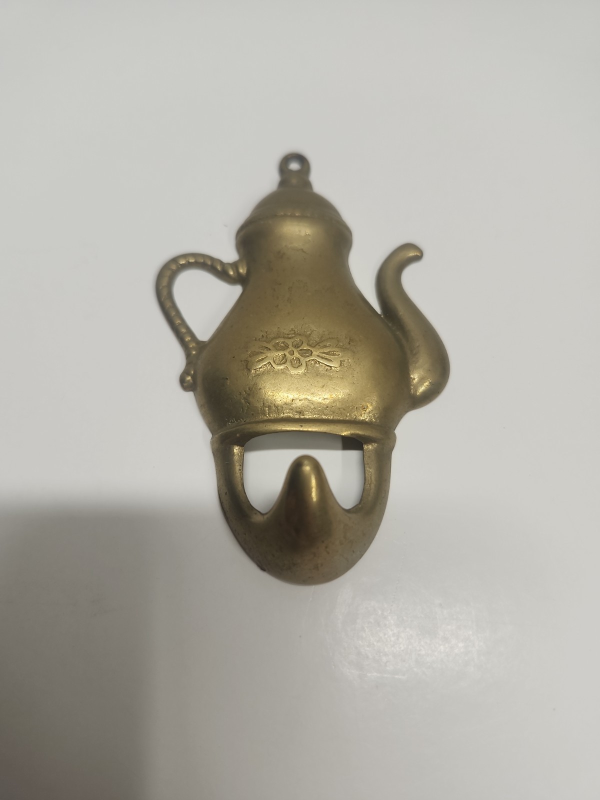 Solid Brass Mini Teapot Wall Hook Tea Kettle Kitchen Towel Hanger  MCM Vintage 