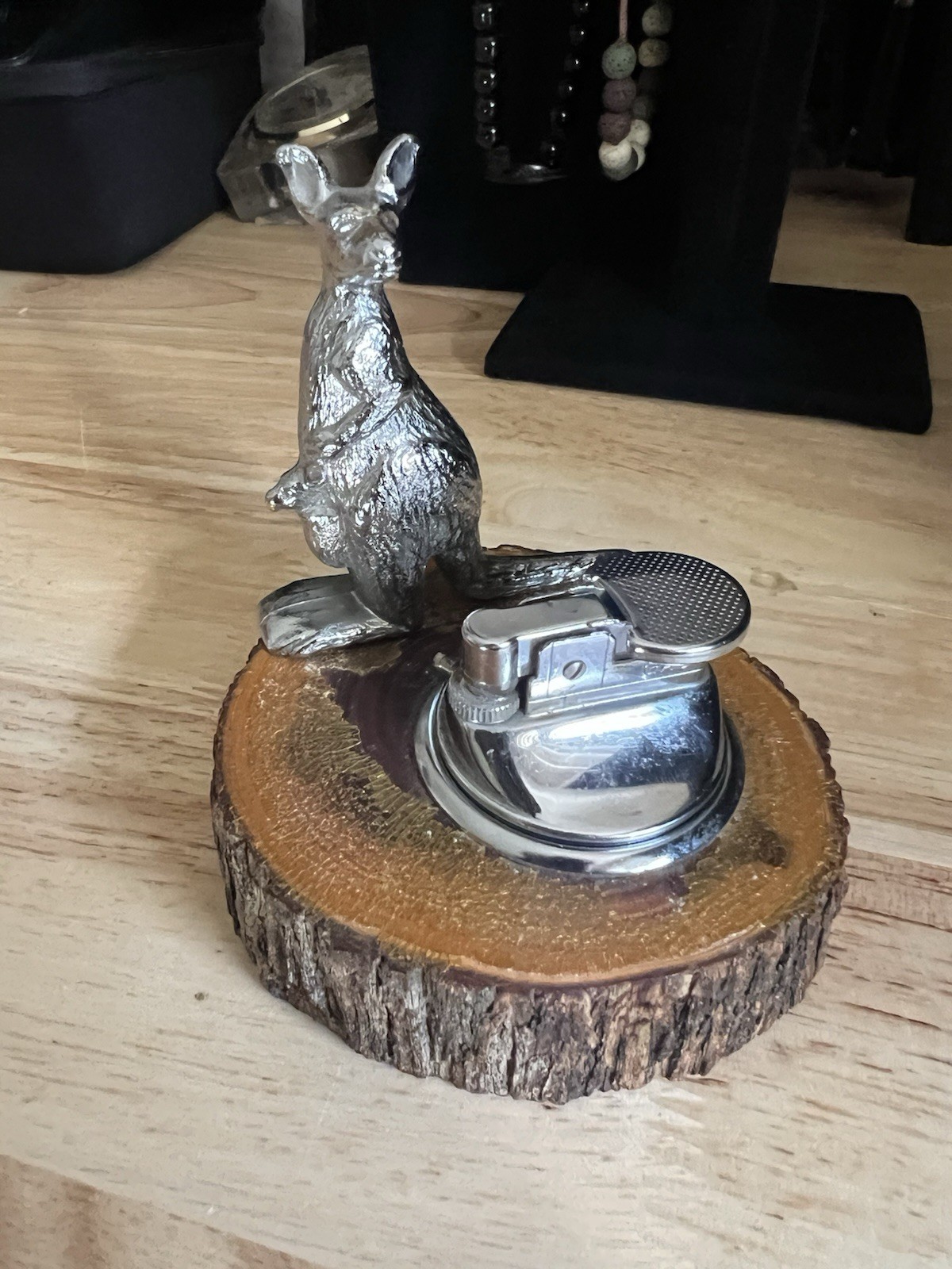 Kangaroo with lighter on genuine Australian Mulga Kangaroo with lighter on genuine Australian Mulga