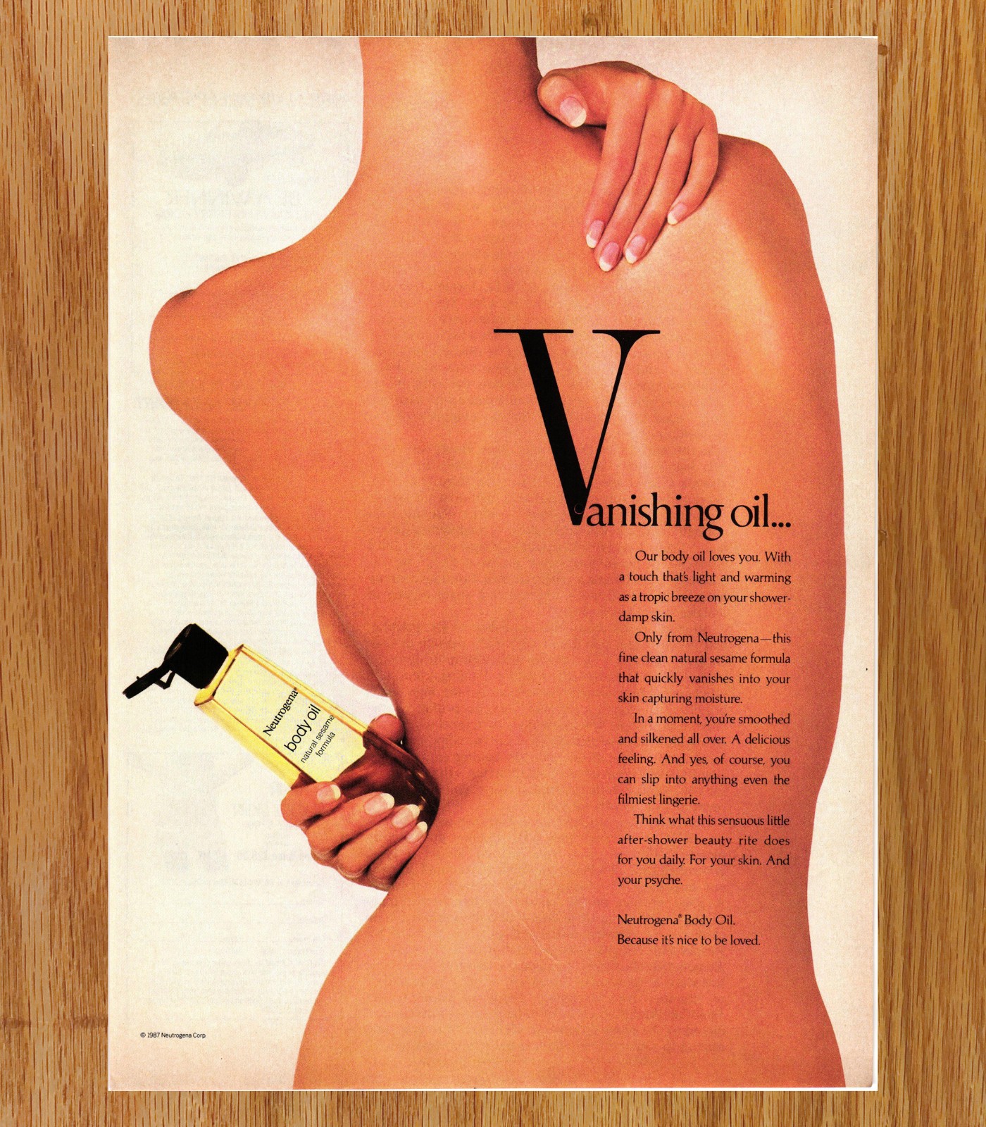 Neutrogena Body Oil Vanishing Sesame Formula - Magazine Print Ads Poster 1988