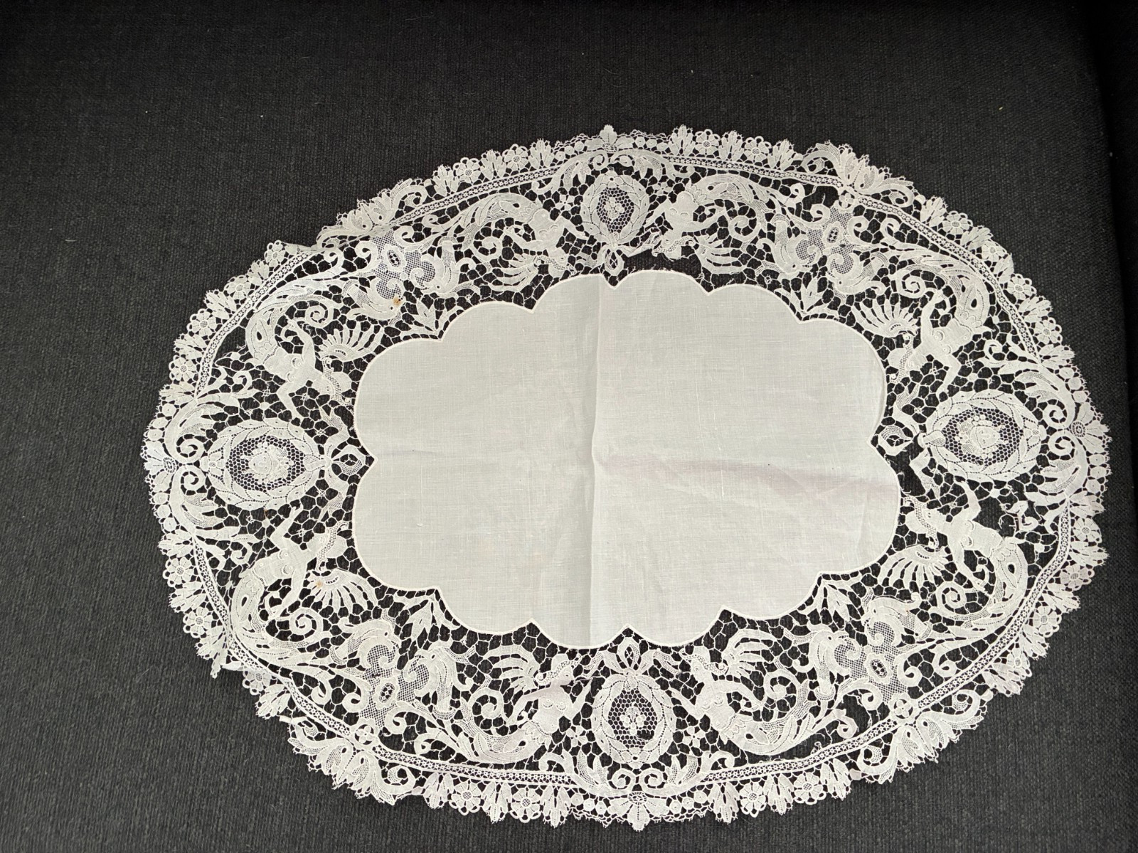 Antique Italian Linen & Point de Venise Figural Shiffi Lace Doily  Cut up As Is