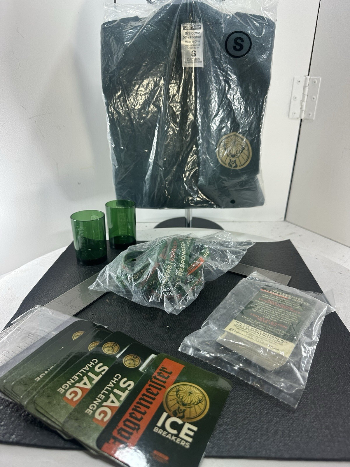 Jagermeister Promo Party Kit Complete Ice Breakers Game Shirt Glasses Bands Jagermeister Promo Party Kit Complete Ice Breakers Game Shirt Glasses Bands