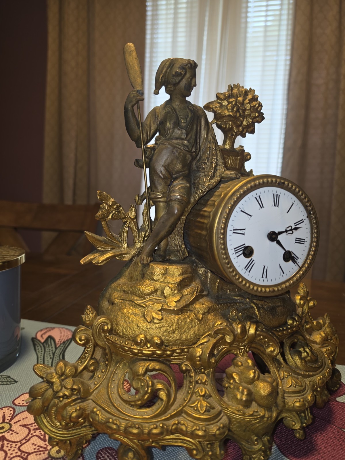 Antique Japy Frères French Figural Mantel Clock Gilt Spelter 8-Day Bell Strike Antique Japy Frères French Figural Mantel Clock Gilt Spelter 8-Day Bell Strike
