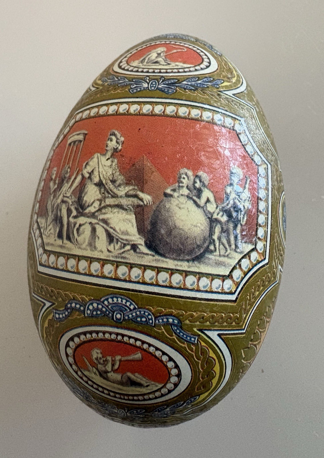 Vincenzo Tin Litho Easter Egg Metal Candy Containers 4.25” Vincenzo Tin Litho Easter Egg Metal Candy Containers 4.25”
