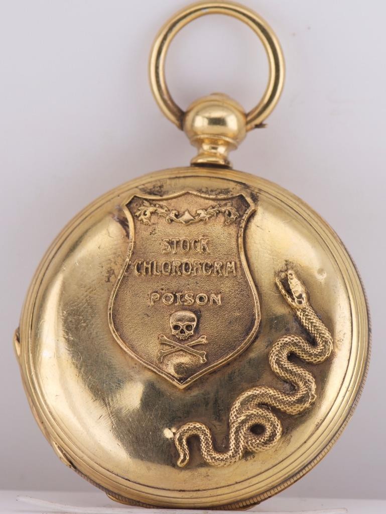 Antique 19thC Memento Mori Poison / Pill Box Pocket Watch 18k Double Gold 48mm Antique 19thC Memento Mori Poison / Pill Box Pocket Watch 18k Double Gold 48mm