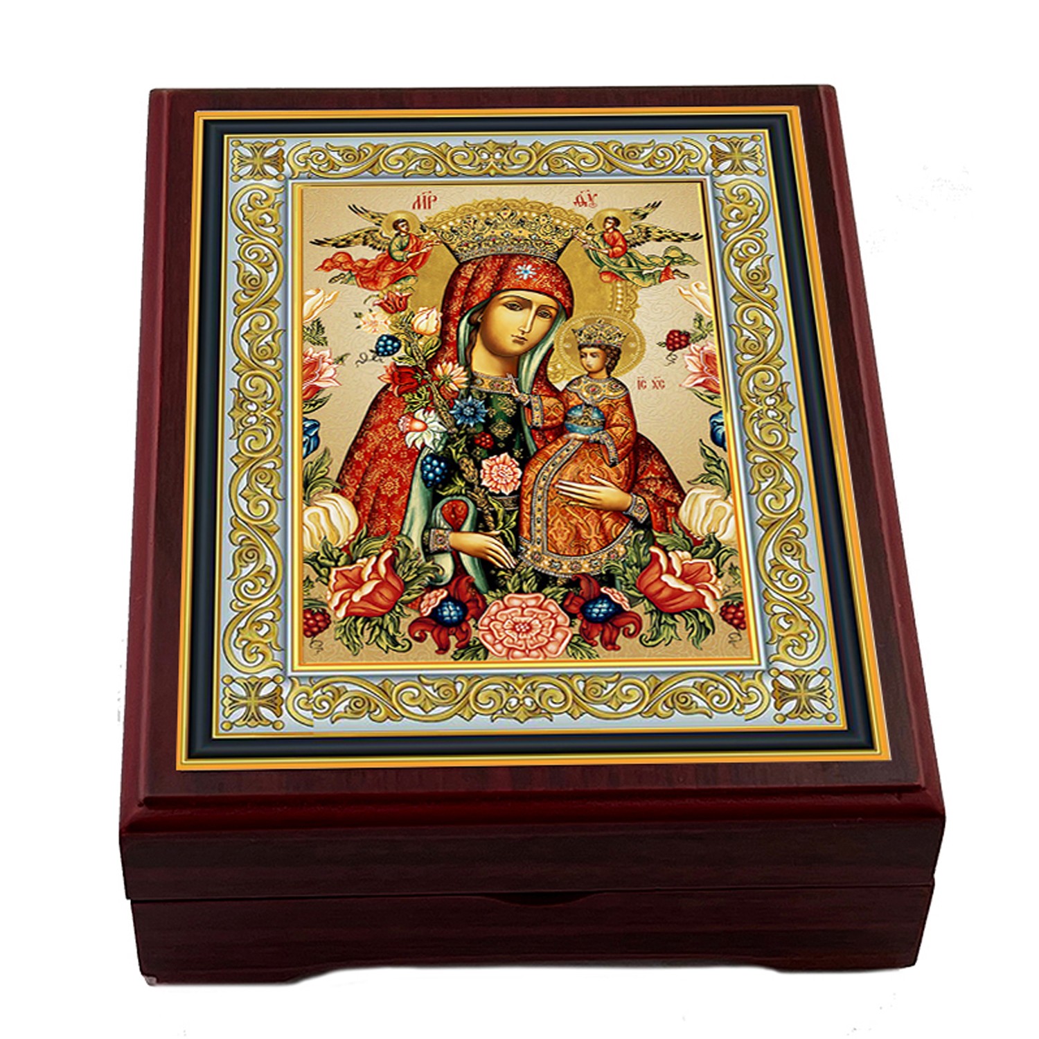 Madonna & Child Unfading BloomWooden Icon Box Jewelry  5 1/16"