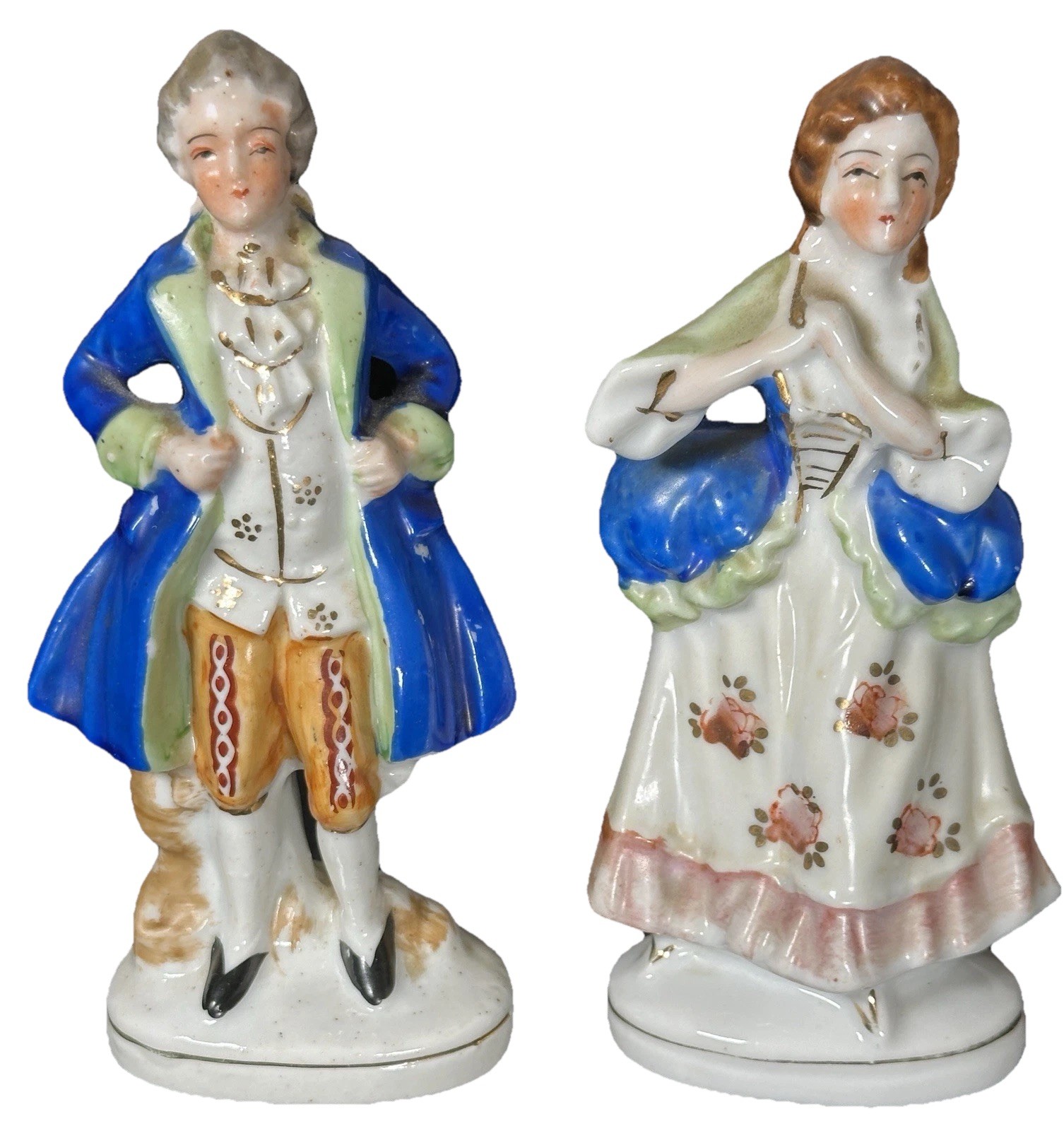 VTG Porcelain Colonial Man & Woman Pair Occupied Japan MCM cir.1945-51 READ VTG Porcelain Colonial Man & Woman Pair Occupied Japan MCM cir.1945-51 READ