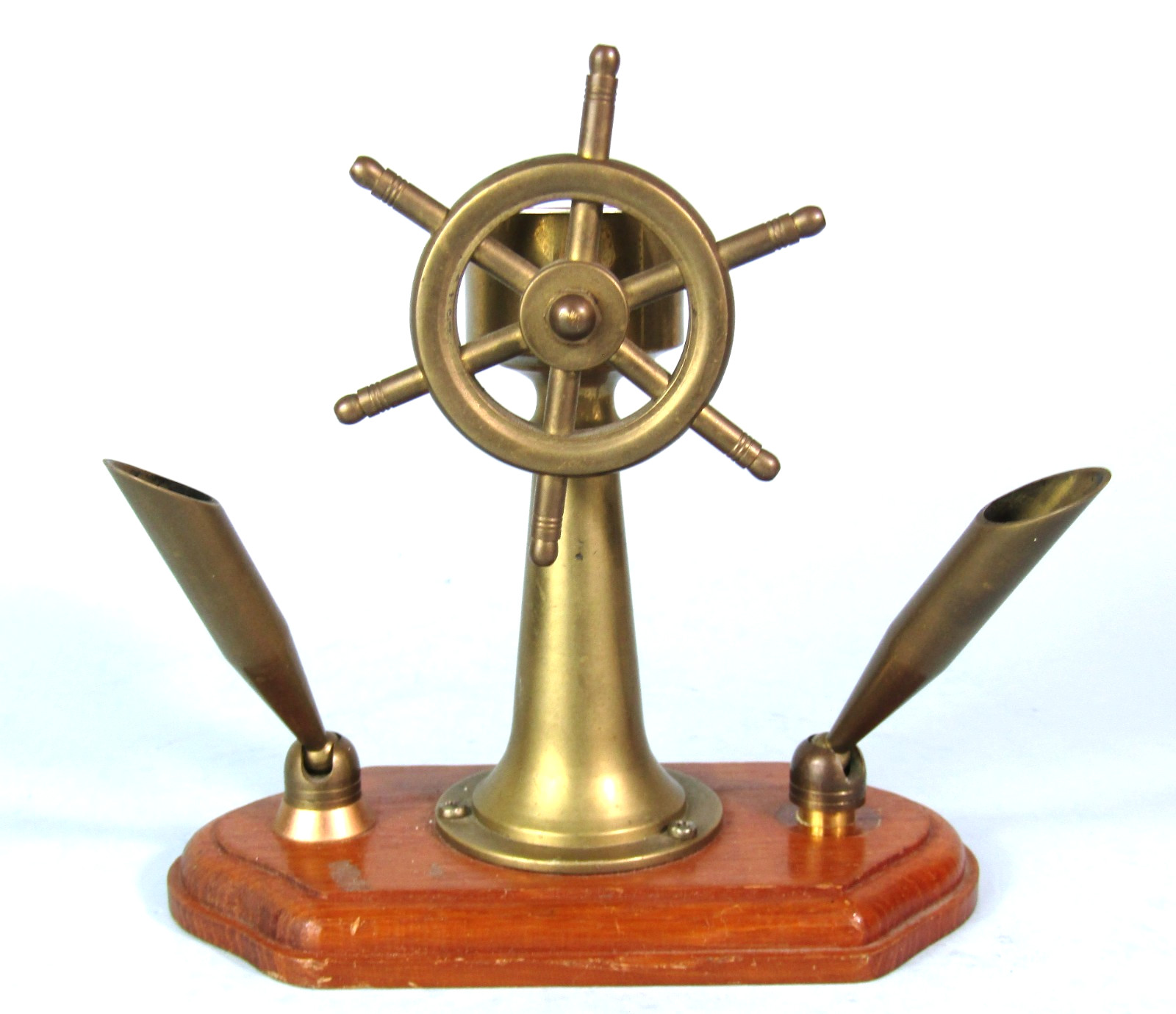 Nautical Brass Ship Wheel & Compass Binnacle Vintage Maritime Desk Decor Nautical Brass Ship Wheel & Compass Binnacle Vintage Maritime Desk Decor