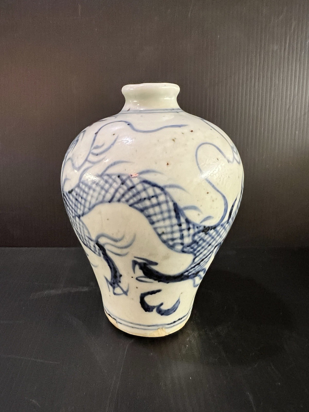 Antique Korean Blue & White Porcelain Dragon Jar Vase Joseon Style 5.5”
