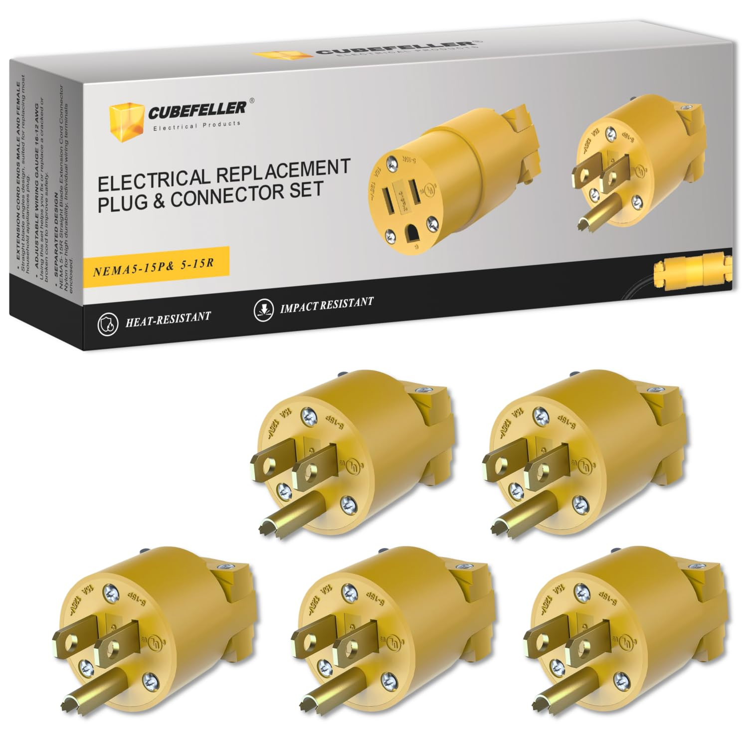 Extension Cord Ends Male Kit, Replacement Plug, 3 Prong, 15Amp, 125Volt, NEMA 5-