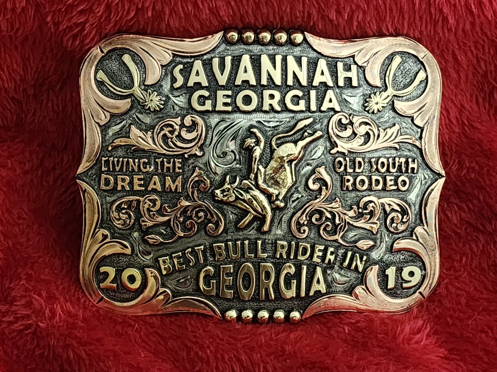 Bull Riding Ol South Rodeo Champion Trophy Buckle☆SAVANNAH GEORGIA☆2019☆Rare☆997
