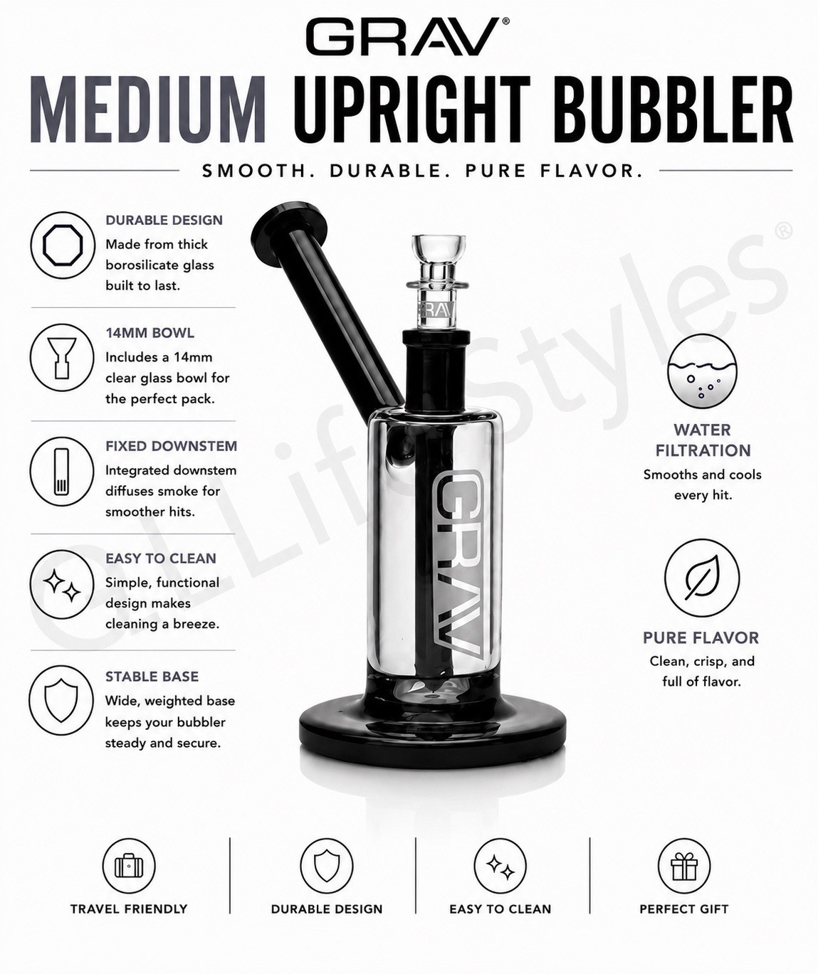 GRAV® Medium Upright Bubbler - Black Accents GRAV® Medium Upright Bubbler - Black Accents