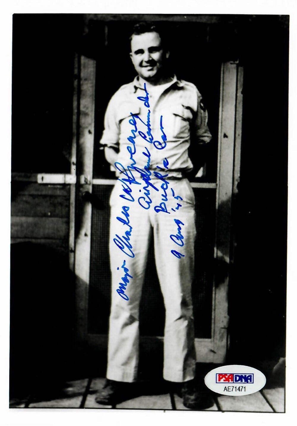 CHARLES SWEENEY SIGNED 5x7 PHOTO PSA DNA AE71471 (D) WWII PILOT BOCKSCAR C-15 CHARLES SWEENEY SIGNED 5x7 PHOTO PSA DNA AE71471 (D) WWII PILOT BOCKSCAR C-15