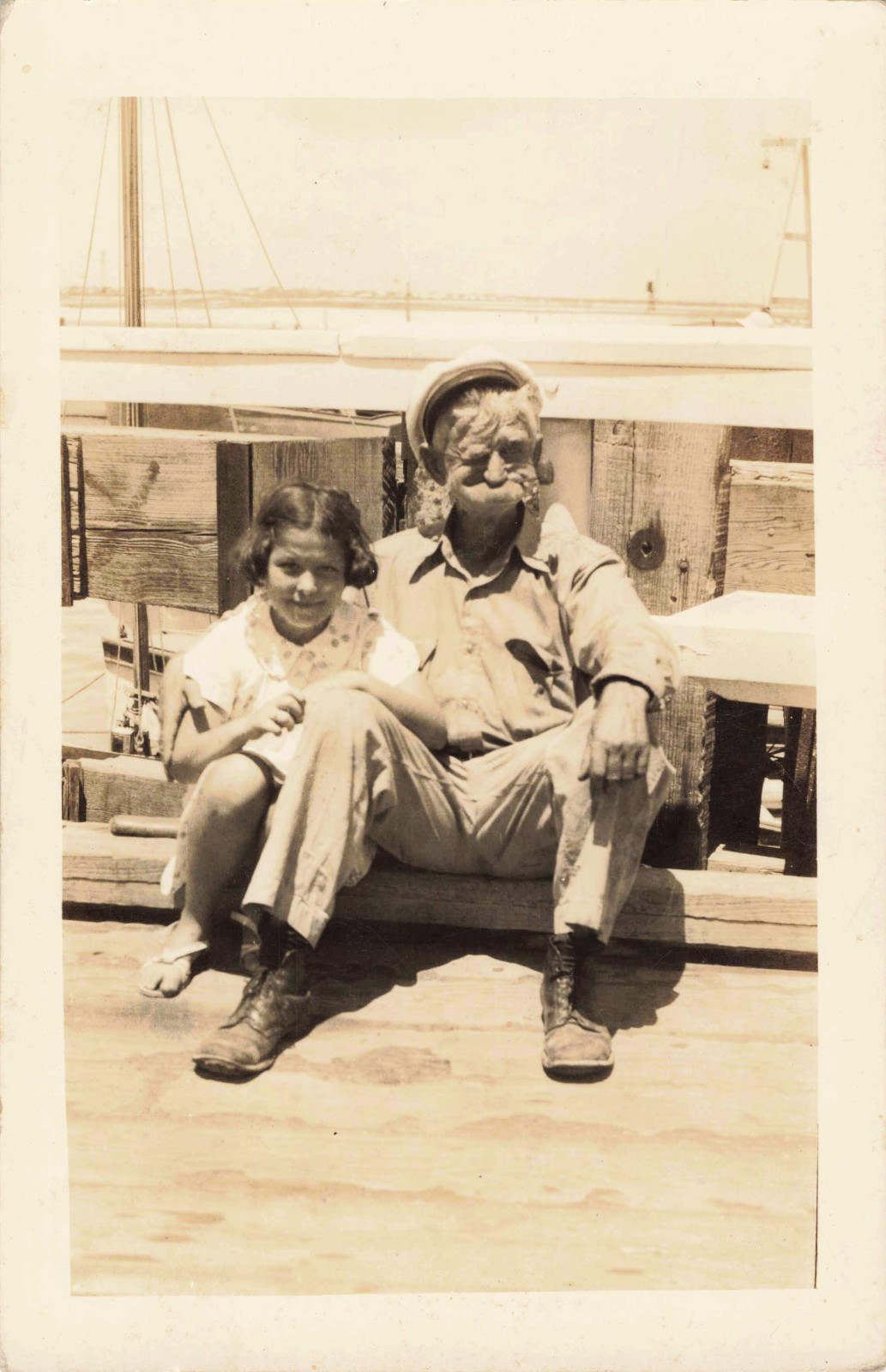 Vintage RPPC Man & Girl on Dock Funny Face DOPS Real Photo Postcard Vintage RPPC Man & Girl on Dock Funny Face DOPS Real Photo Postcard