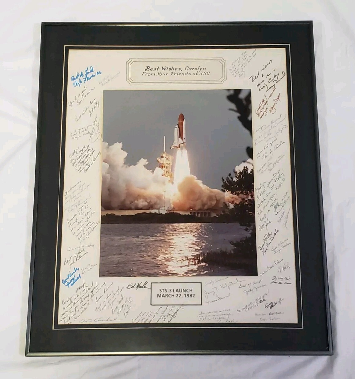 NASA STS 3 Space Shuttle SIGNED Autograph By Johnson Mission Control 1982 Framed NASA STS 3 Space Shuttle SIGNED Autograph By Johnson Mission Control 1982 Framed