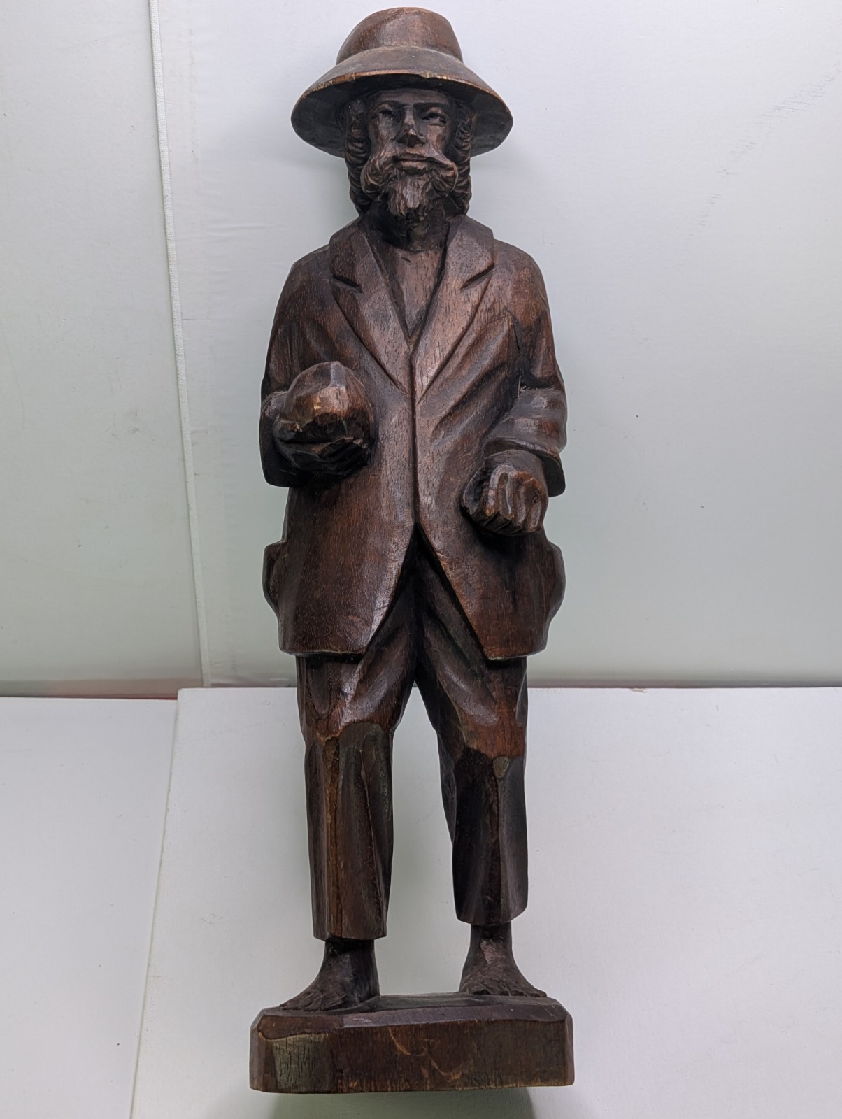 Vintage Hand Carved Wood Gentleman Figure 16" Folk Art Bearded Man Hat Statue Vintage Hand Carved Wood Gentleman Figure 16" Folk Art Bearded Man Hat Statue