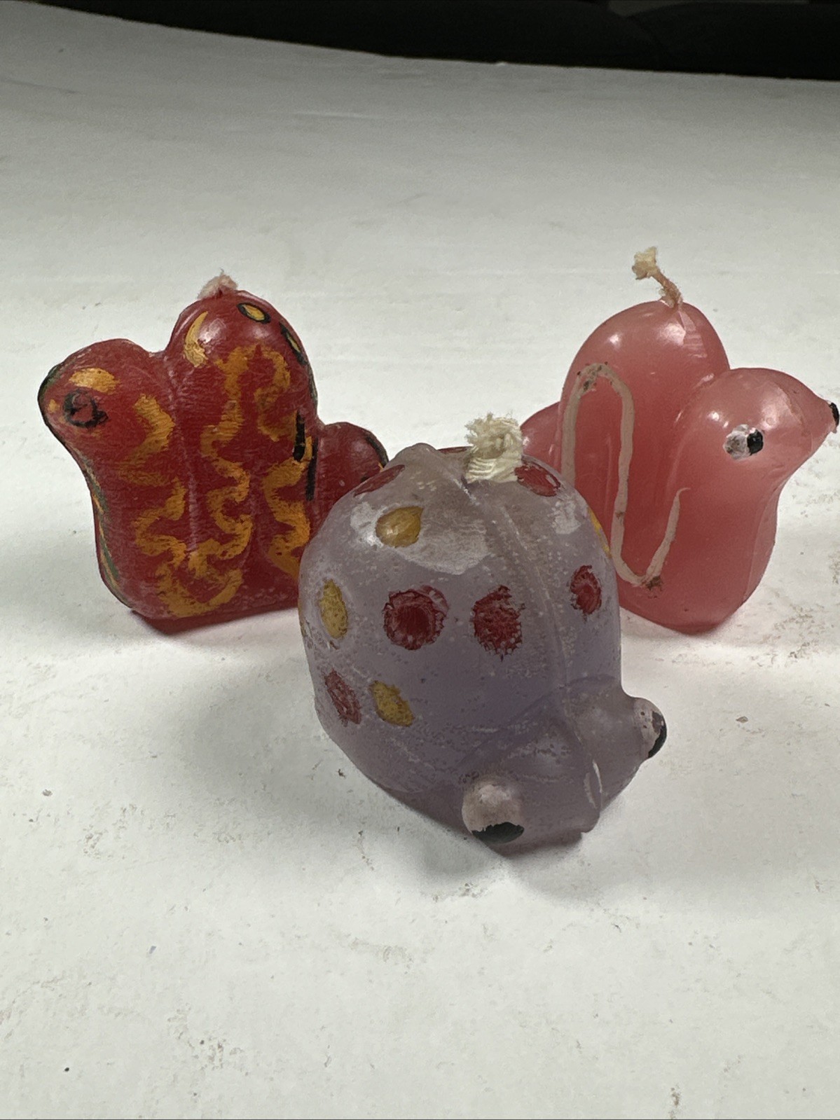 3 Adorable Unused 1970s Psychedelic Vintage Wax Candle Snail & Worms Figurines