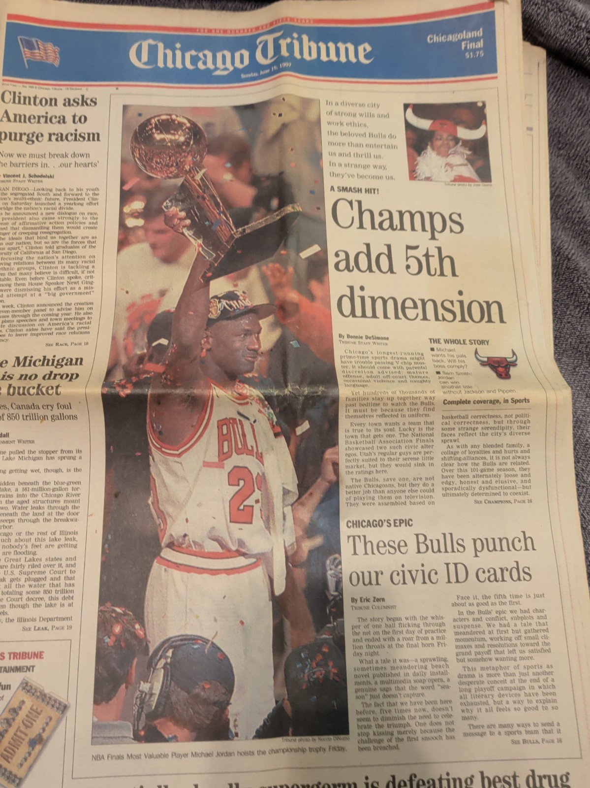 Michael Jordan 1997 Chicago Tribune Newspaper Chicago Bulls Champs Michael Jordan 1997 Chicago Tribune Newspaper Chicago Bulls Champs