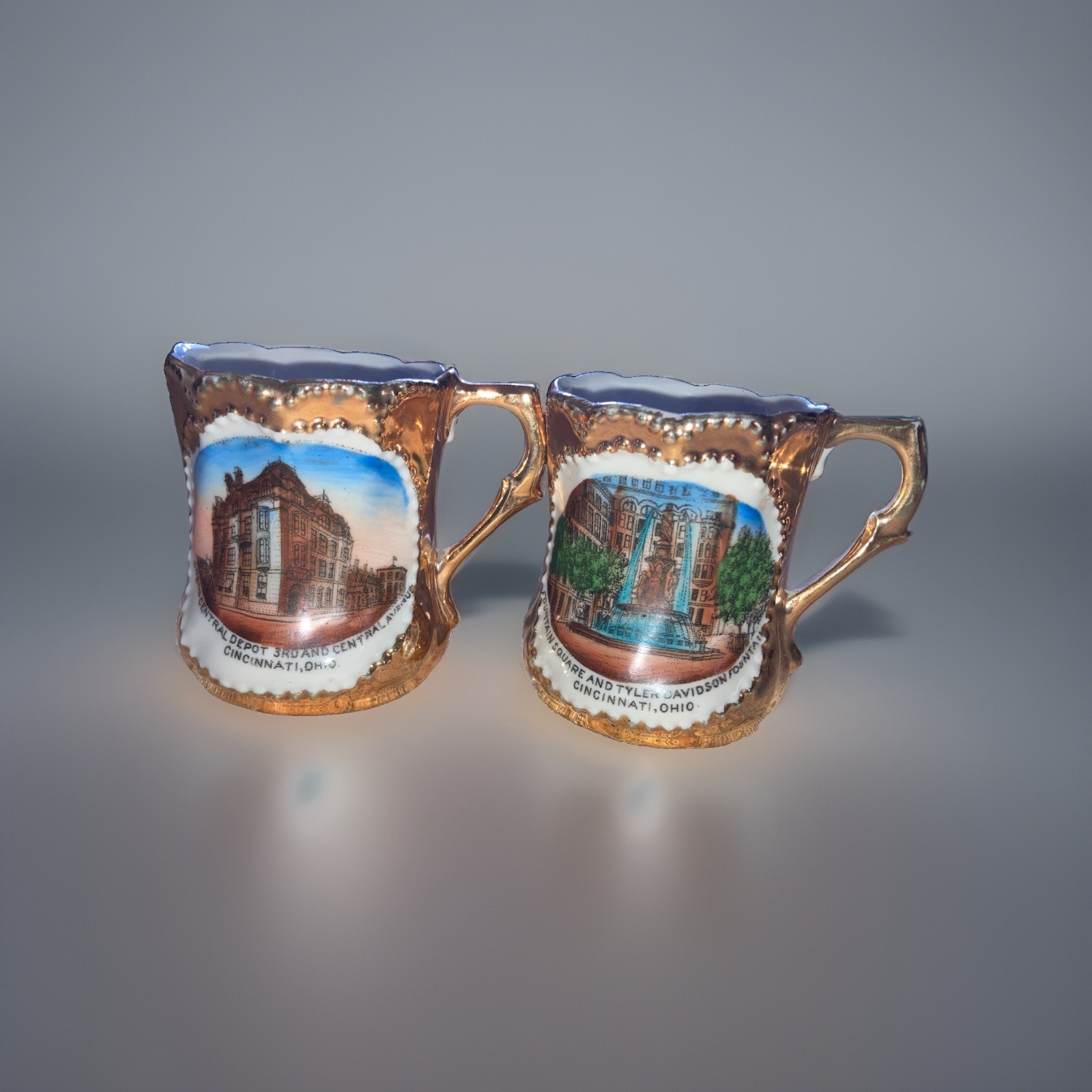 Antique Germany Porcelain Cincinnati Ohio Souvenir Mugs Fountain Square Antique Germany Porcelain Cincinnati Ohio Souvenir Mugs Fountain Square