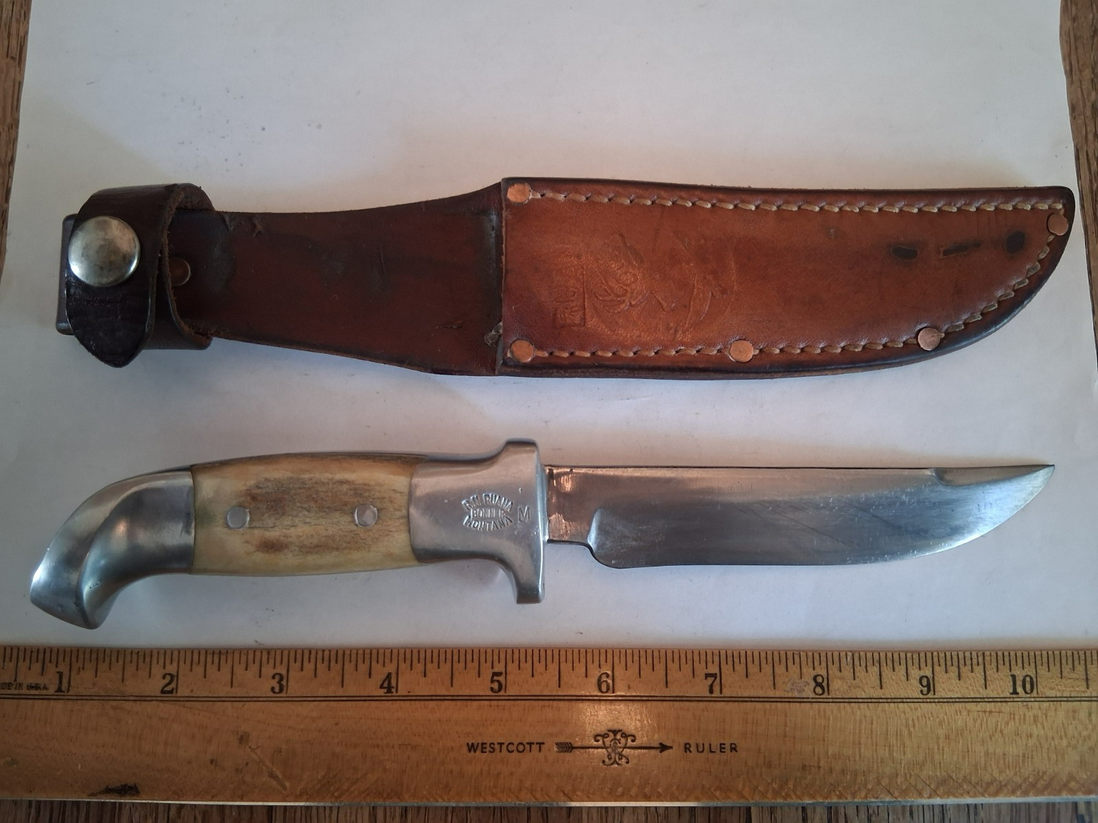 VINTAGE RH RUANA MODEL 12A RUANA KNIFE w ORIGINAL LEATHER SHEATH M LARGE STAMP VINTAGE RH RUANA MODEL 12A RUANA KNIFE w ORIGINAL LEATHER SHEATH M LARGE STAMP