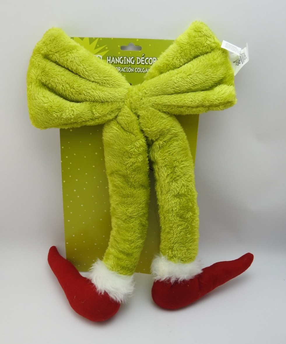 The Grinch Hanging Door Decor Fuzzy Legs Bow Christmas Dr Seuss 18" New Plush