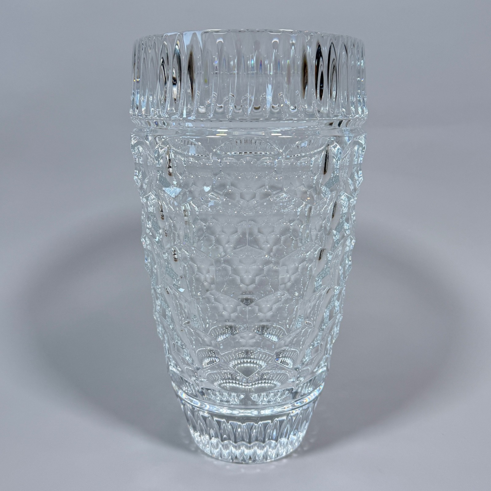 Waterford Crystal Honeycomb Pentagon Vase 11" Signed Cut Clear Crystal Ireland
