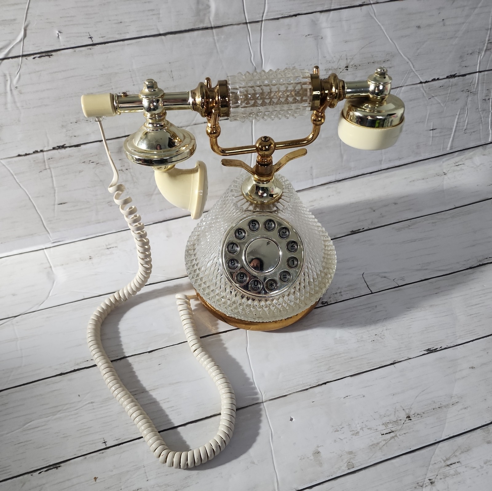 Vintage Crystal Cut Landline Phone Victorian Style TT Systems Gold Tone Vintage Crystal Cut Landline Phone Victorian Style TT Systems Gold Tone
