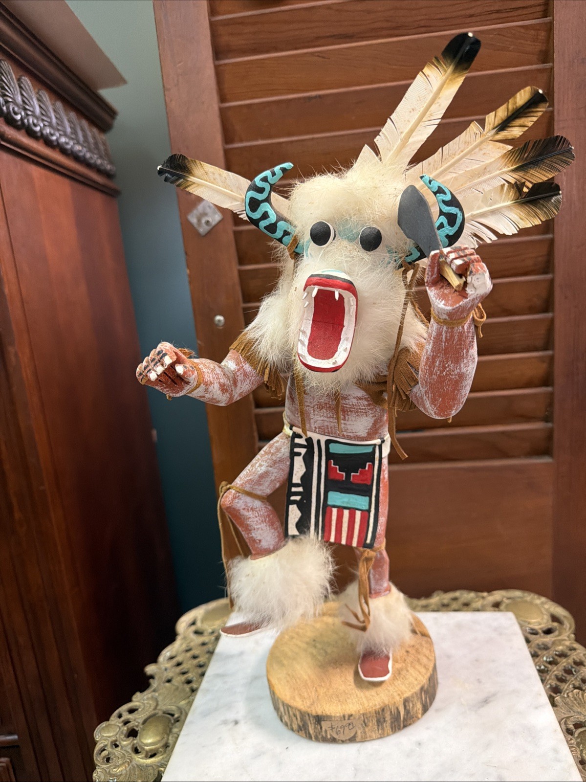 VTG Navajo "White Orge" Wolf Man Dancer Kachina Doll Signed "Largo"
