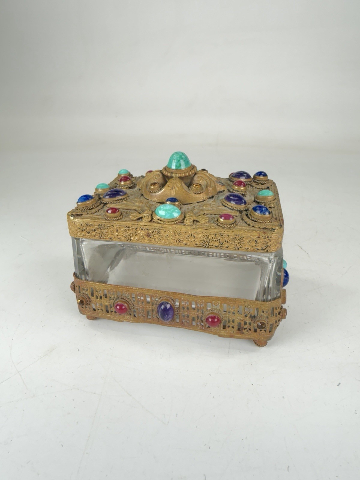 1880-1920 Antique Czechoslovakian Jewelry & Trinket Box Jewel Encrusted Bronze 1880-1920 Antique Czechoslovakian Jewelry & Trinket Box Jewel Encrusted Bronze