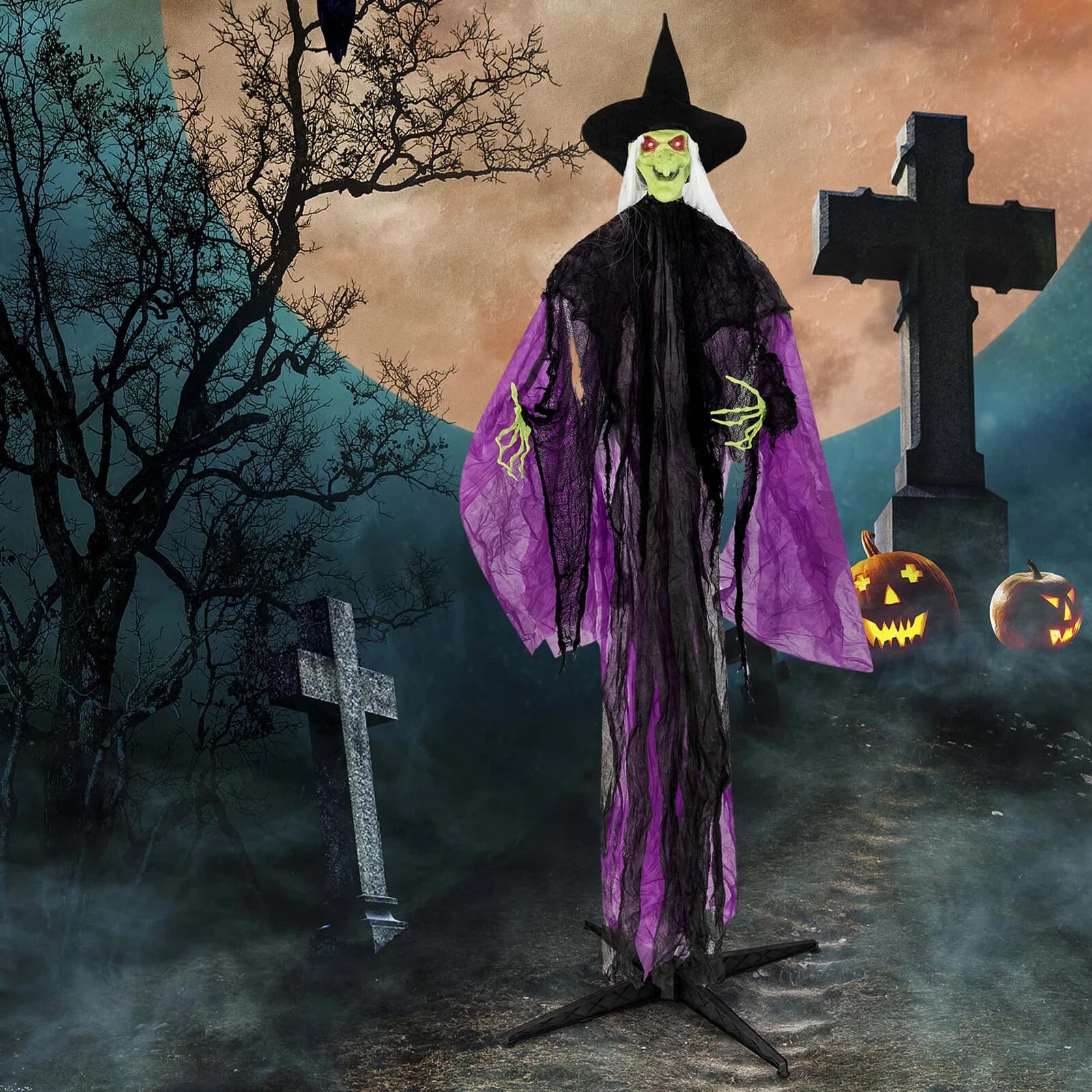 7.2 FT Halloween Animatronic Witch with Light up Eyes Creepy Sounds & Movements